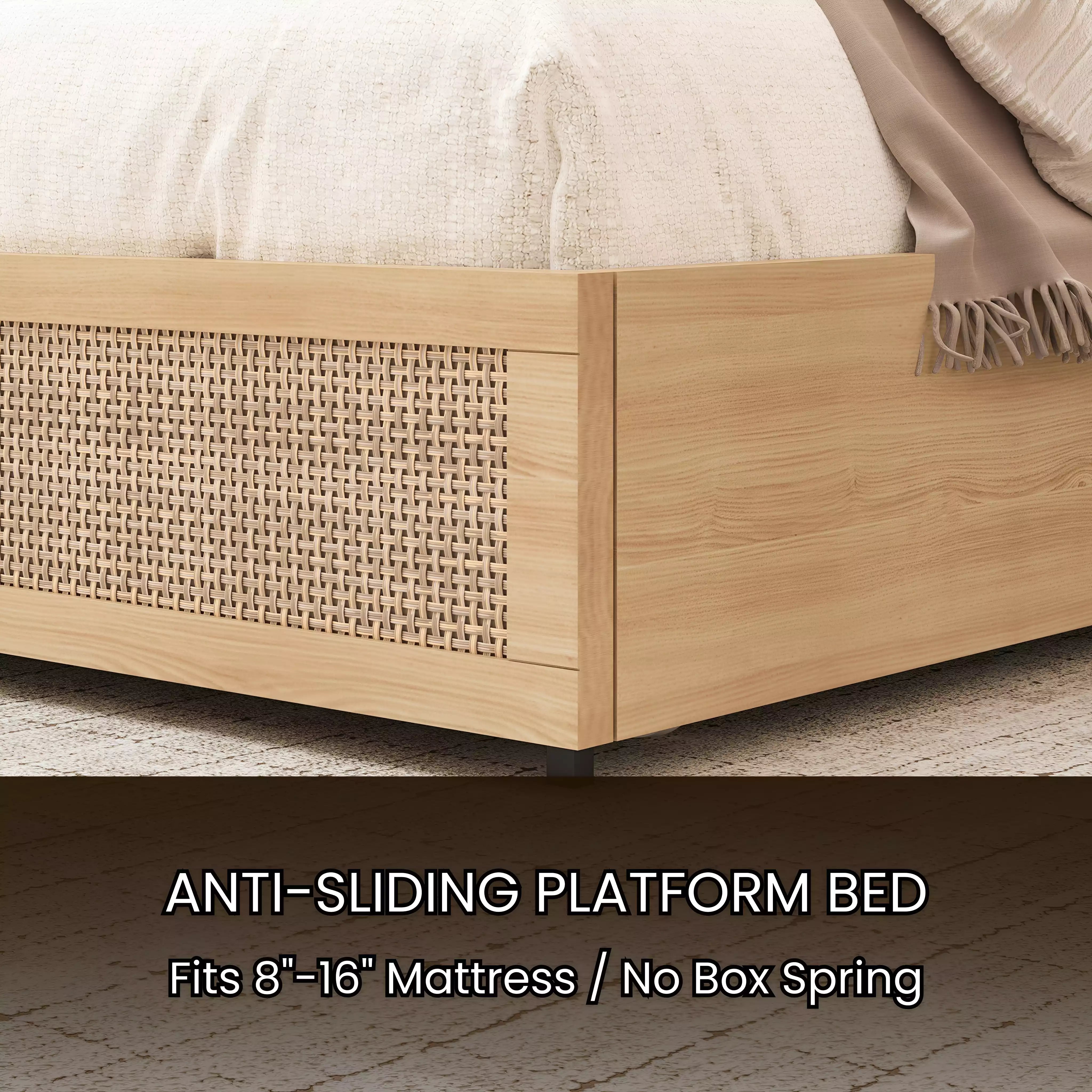 Boho Chic Rattan Storage Bookcase Bed Frame