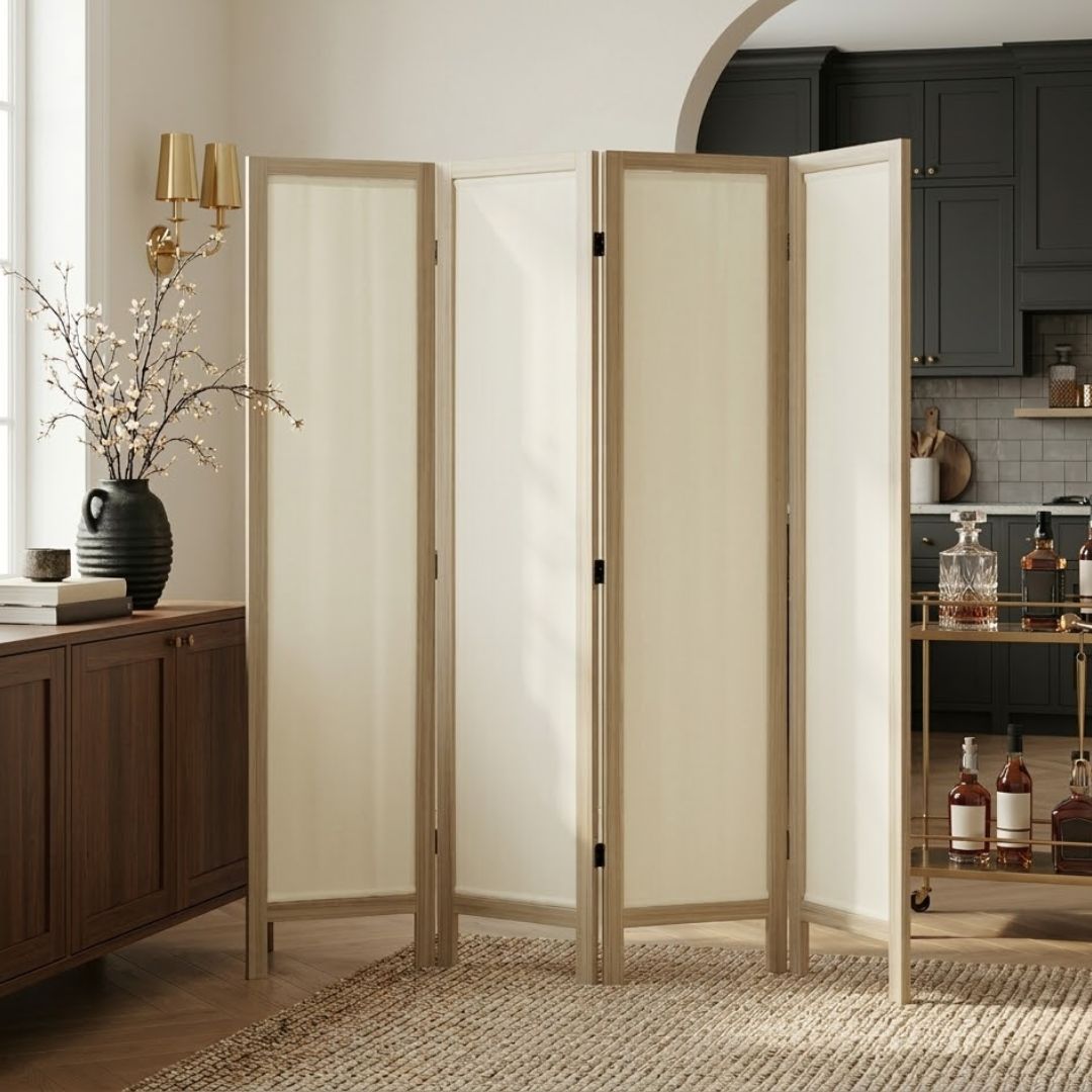 Talen 67" Washable Fabric Wooden Room Divider