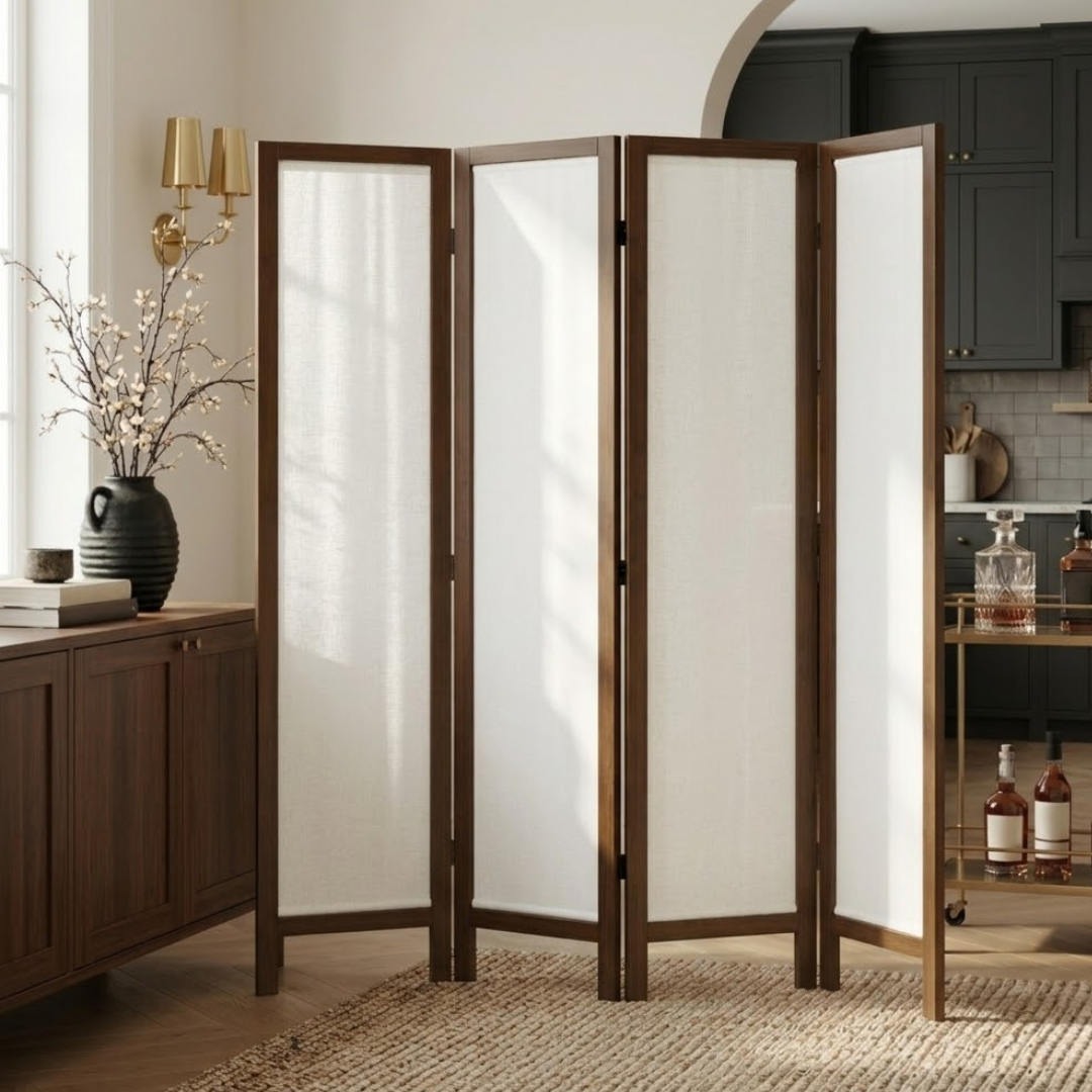 Talen 67" Washable Fabric Wooden Room Divider