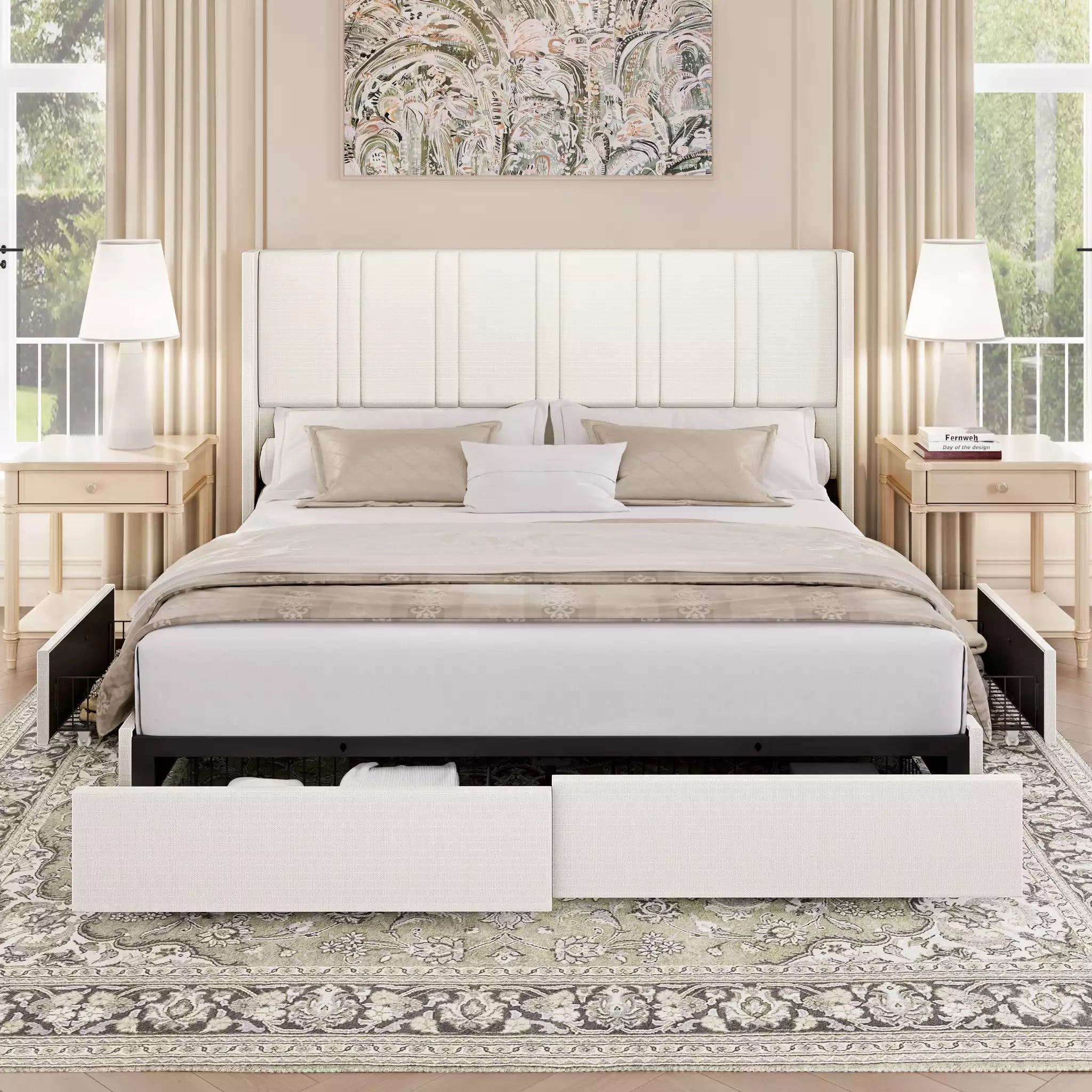 Modro Linen Bed Frame With Storage