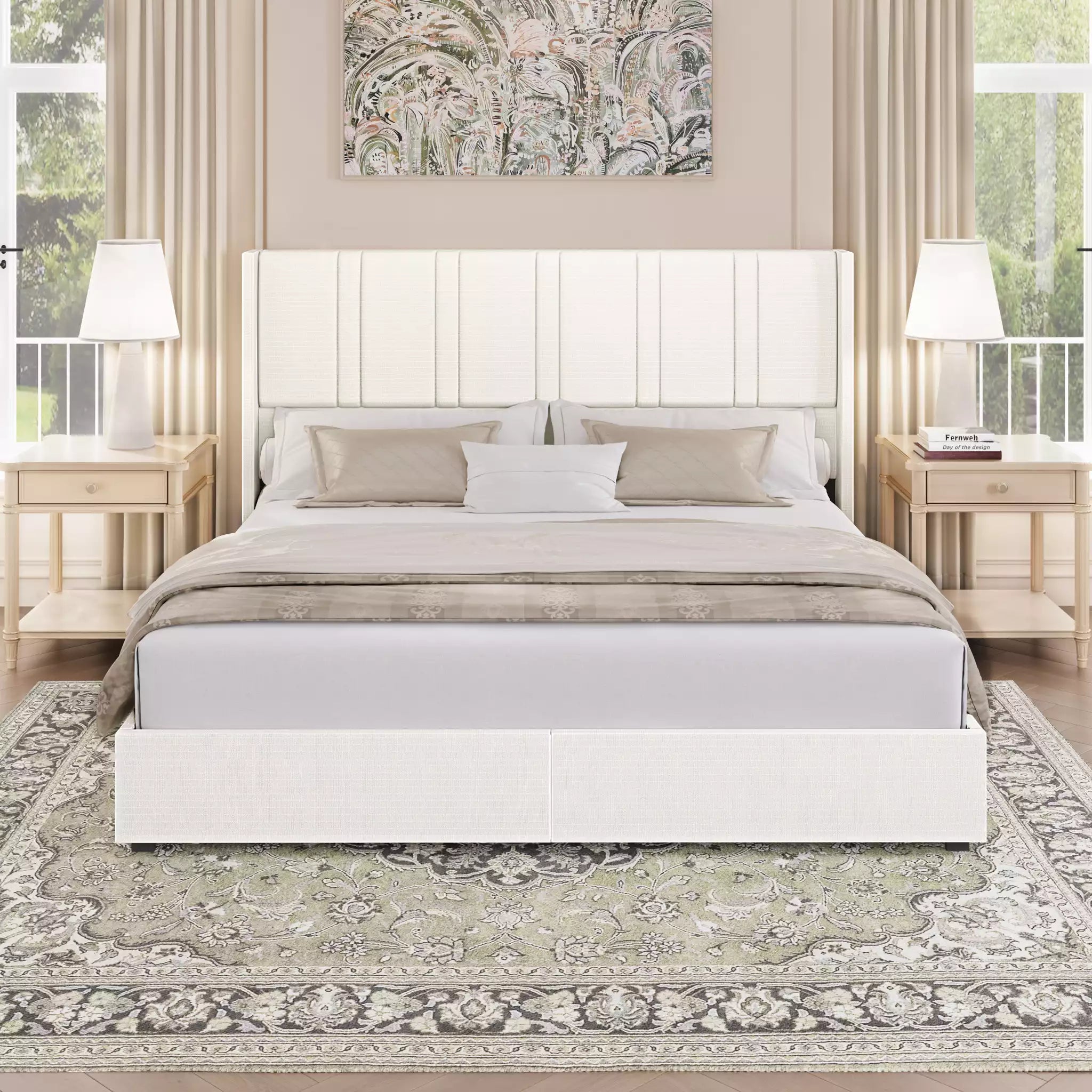 Modro Linen Bed Frame With Storage