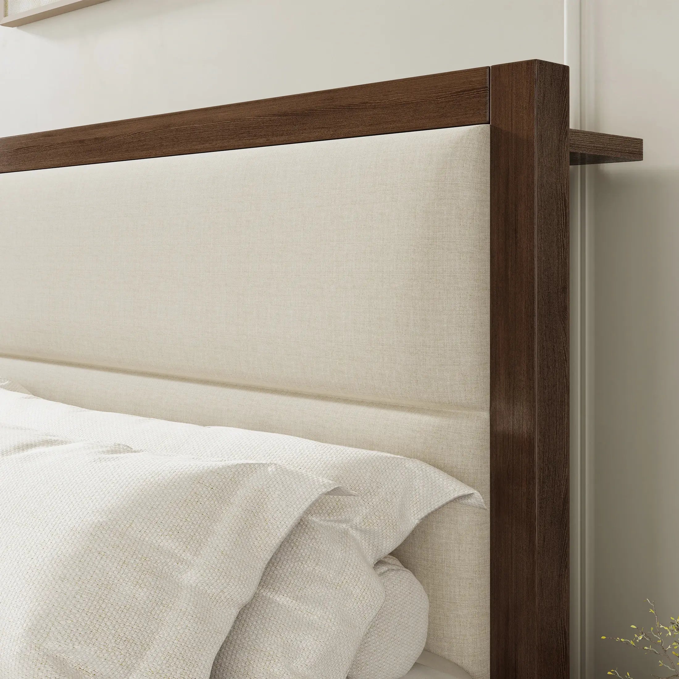 Sevan Solid Wood Upholstered Platform Bed with Charging Station