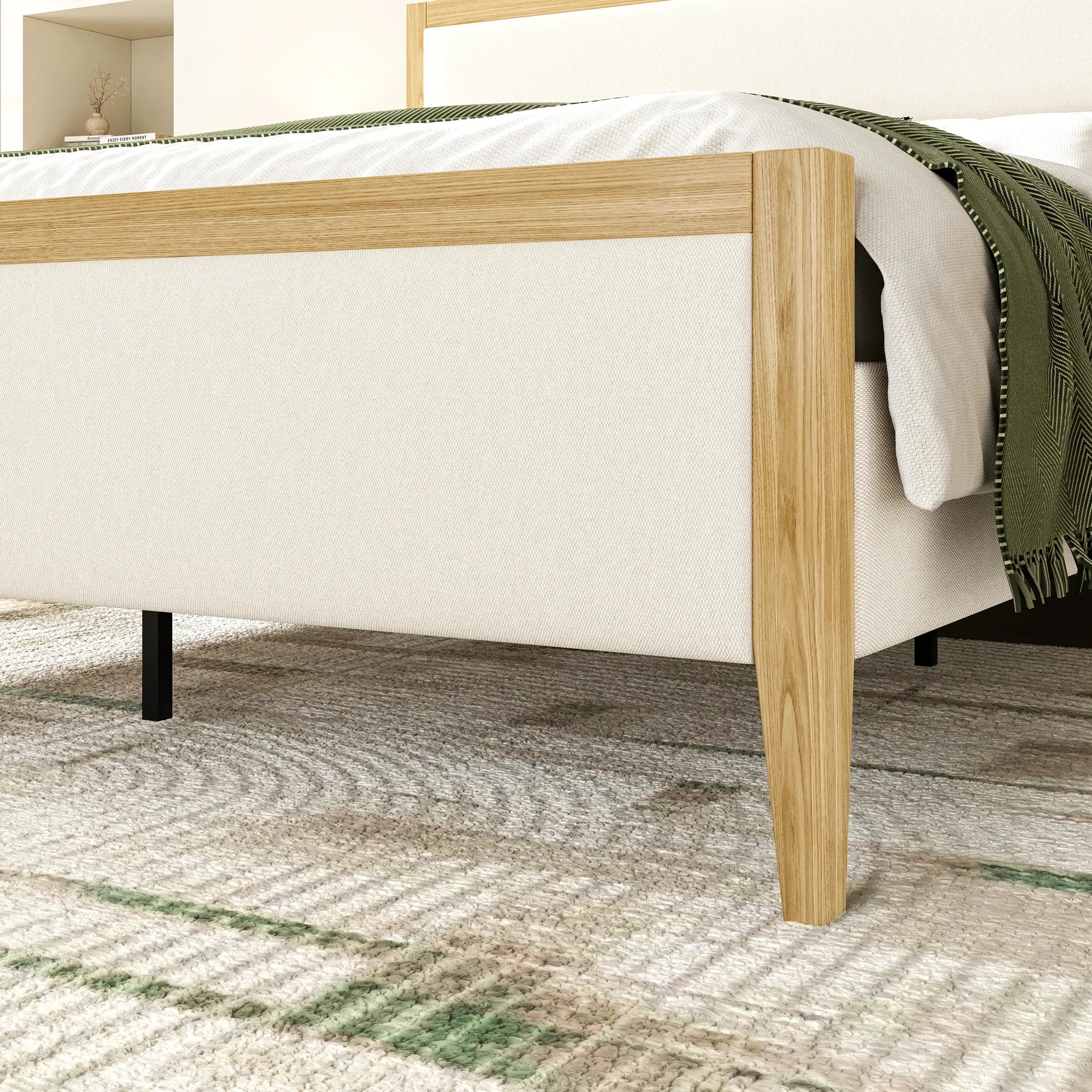 Sevan Solid Wood Upholstered Platform Bed with Charging Station