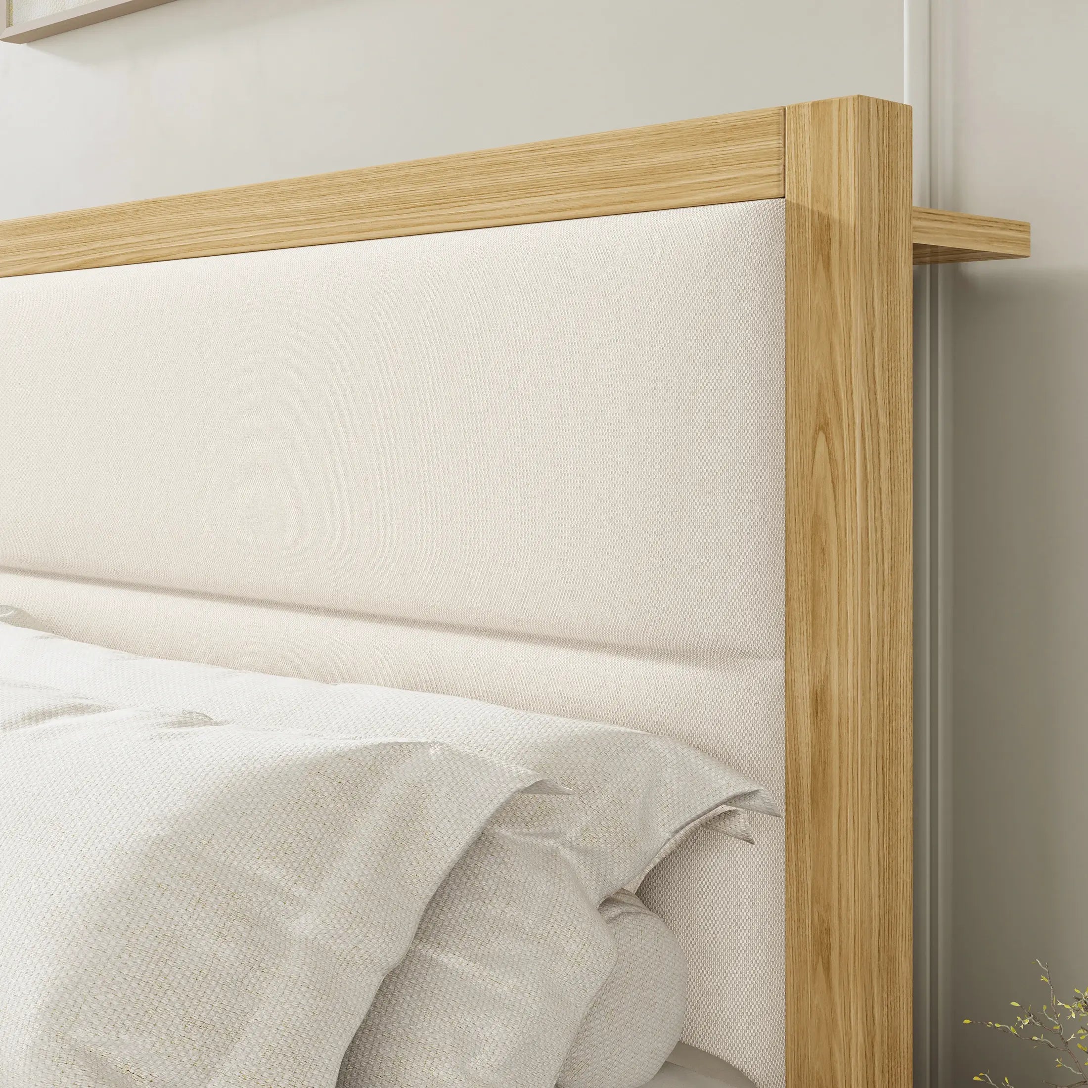 Sevan Solid Wood Upholstered Platform Bed with Charging Station