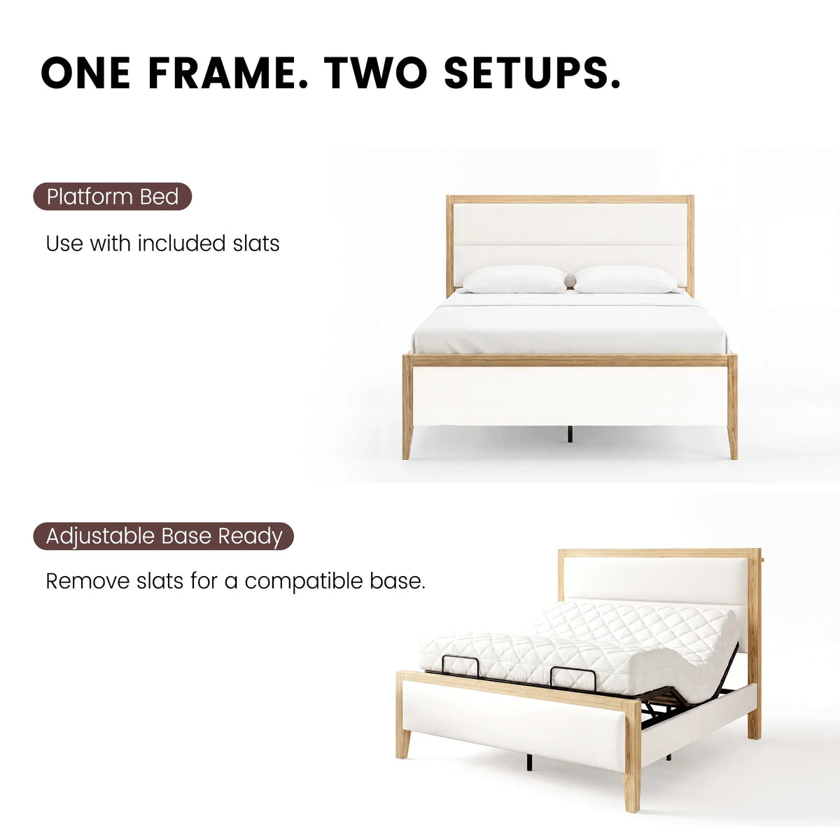 Sevan Solid Wood Upholstered Platform Bed with Charging Station