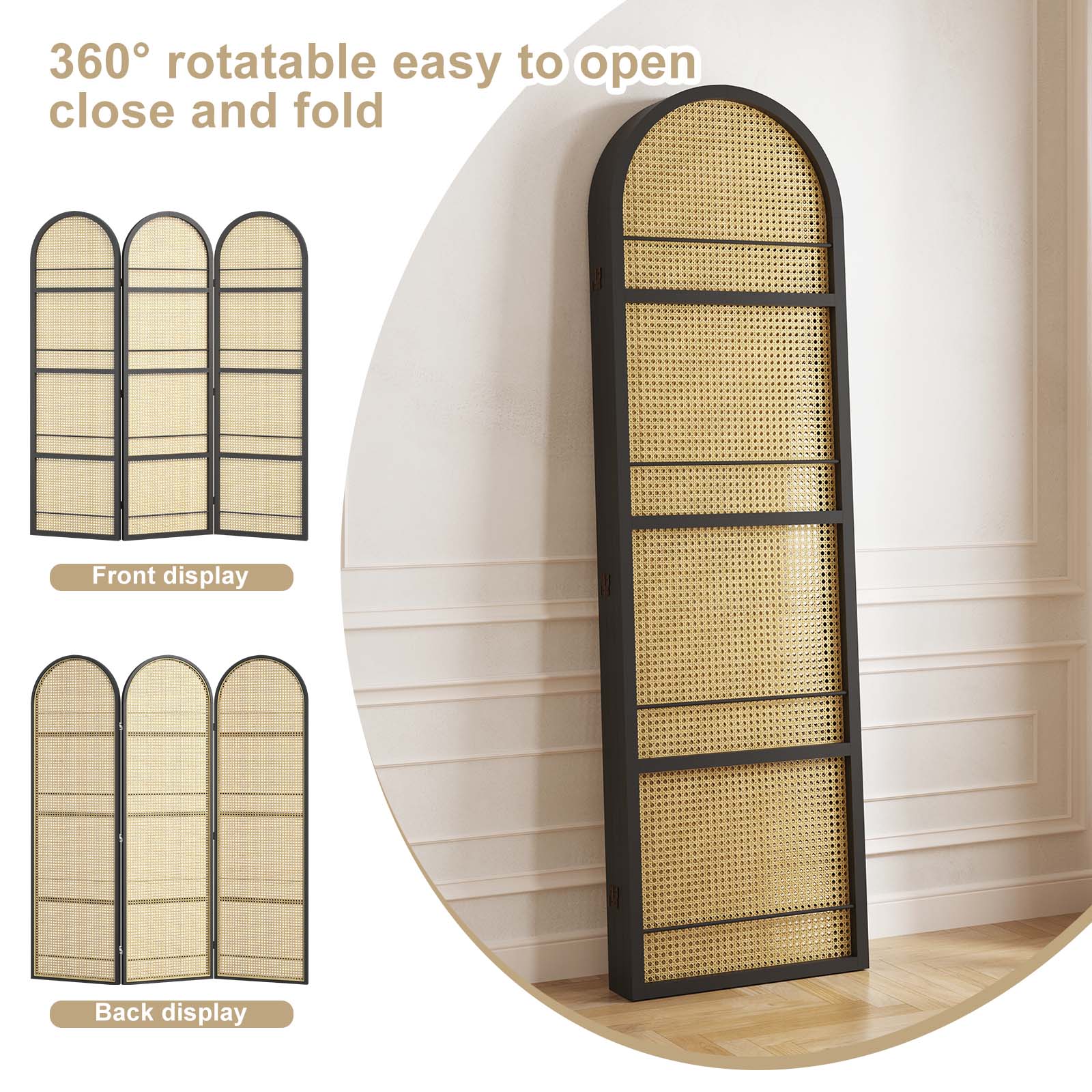 Demonstration of flexible dual-way folding hinges on the black arched privacy screen