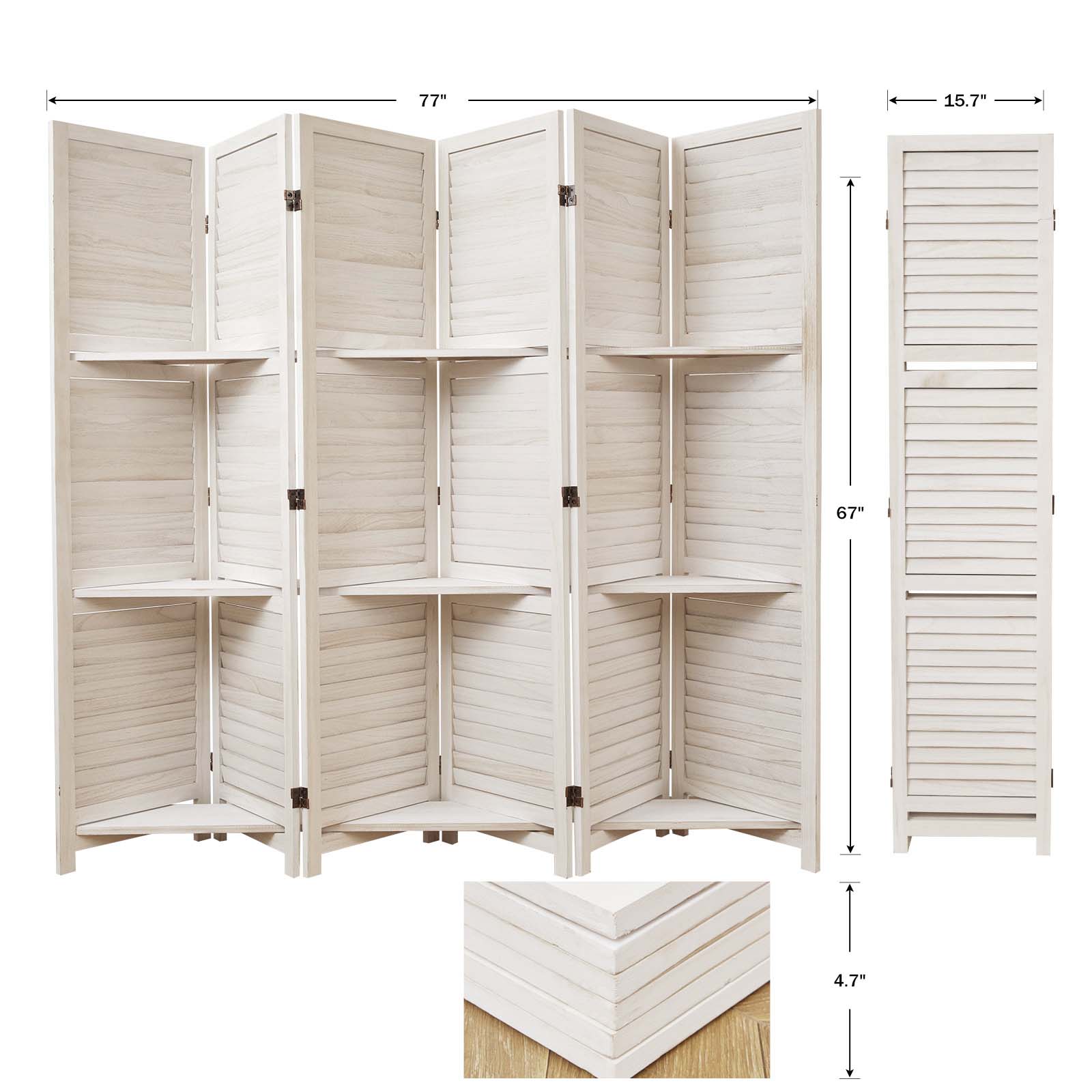 SYLO 5.6ft Folding Wood Room Divider with Shelves