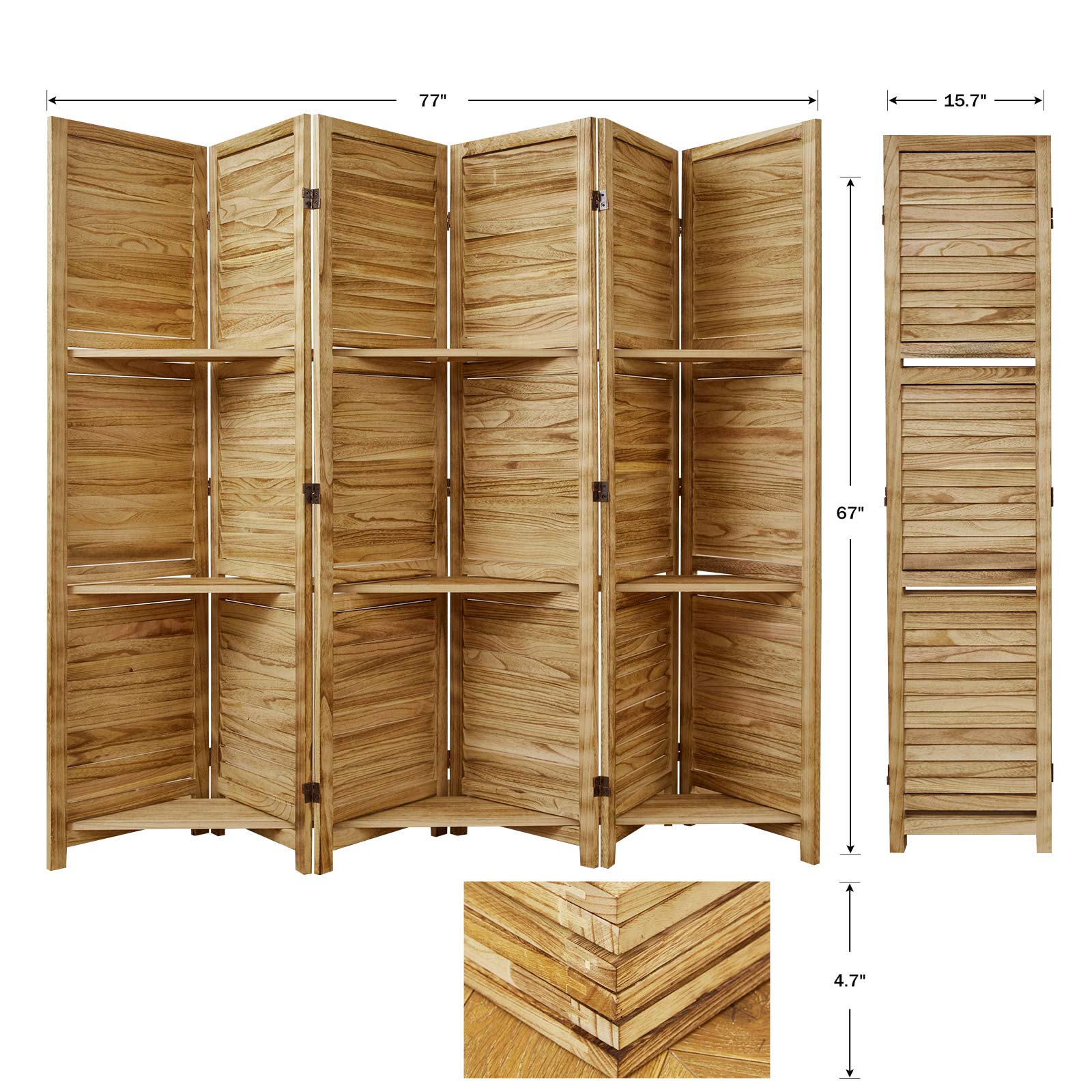 SYLO 5.6ft Folding Wood Room Divider with Shelves