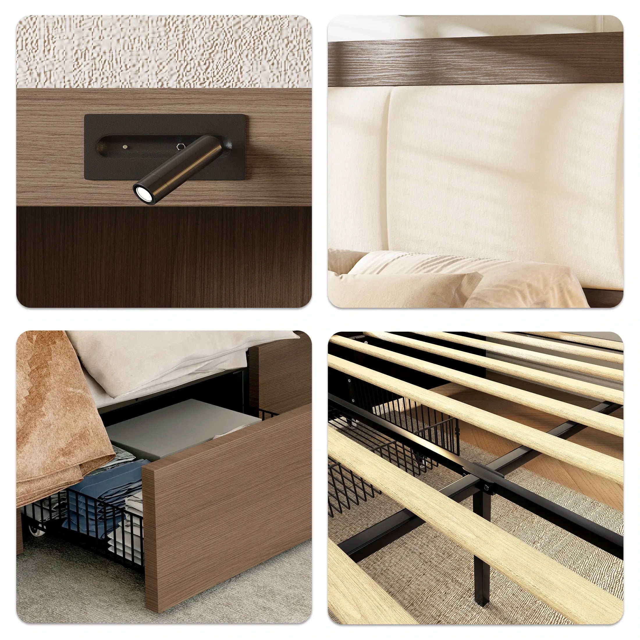Kaelen Wooden Storage Bed with Built-in Nightstands & Reading Lights