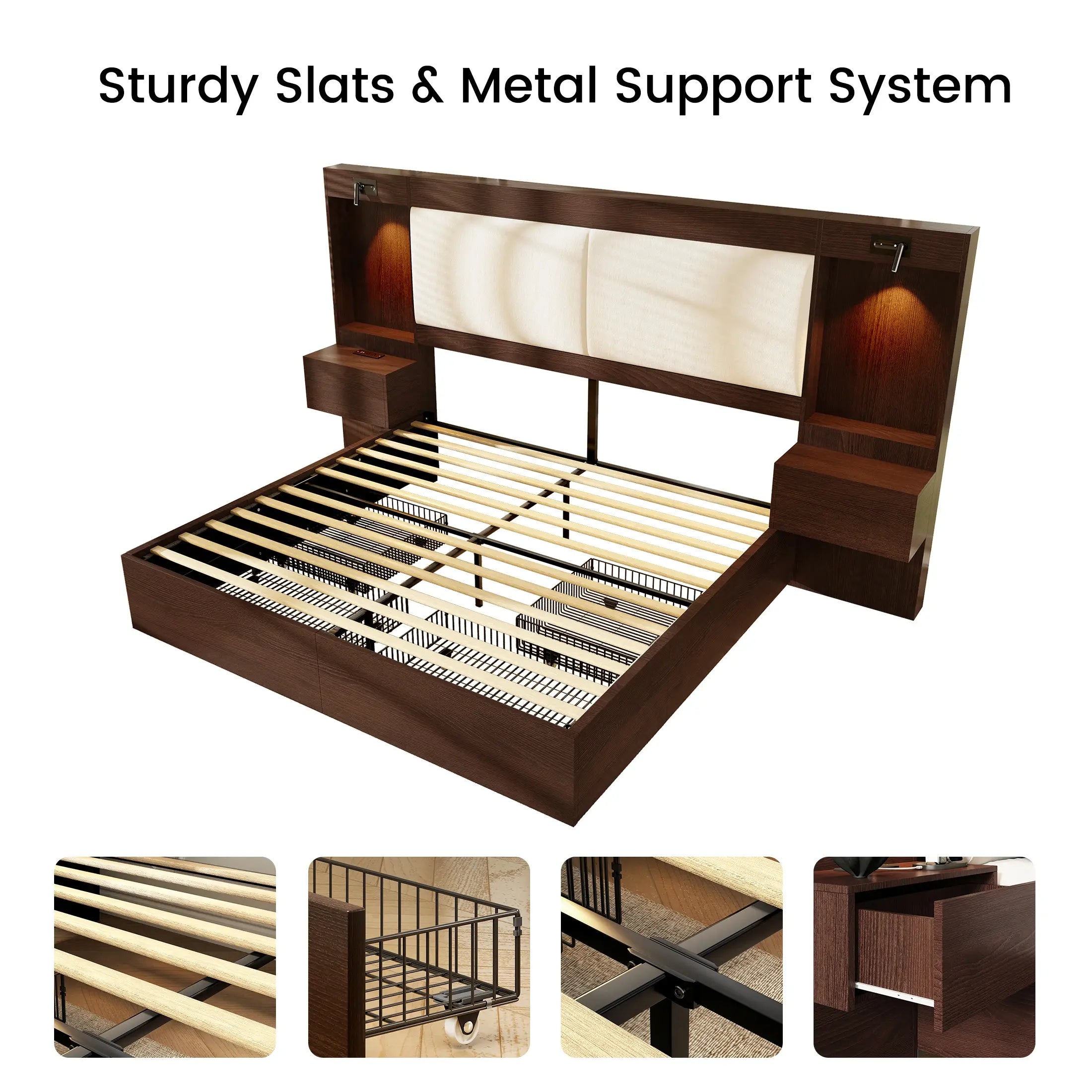 Kaelen Wooden Storage Bed with Built-in Nightstands & Reading Lights