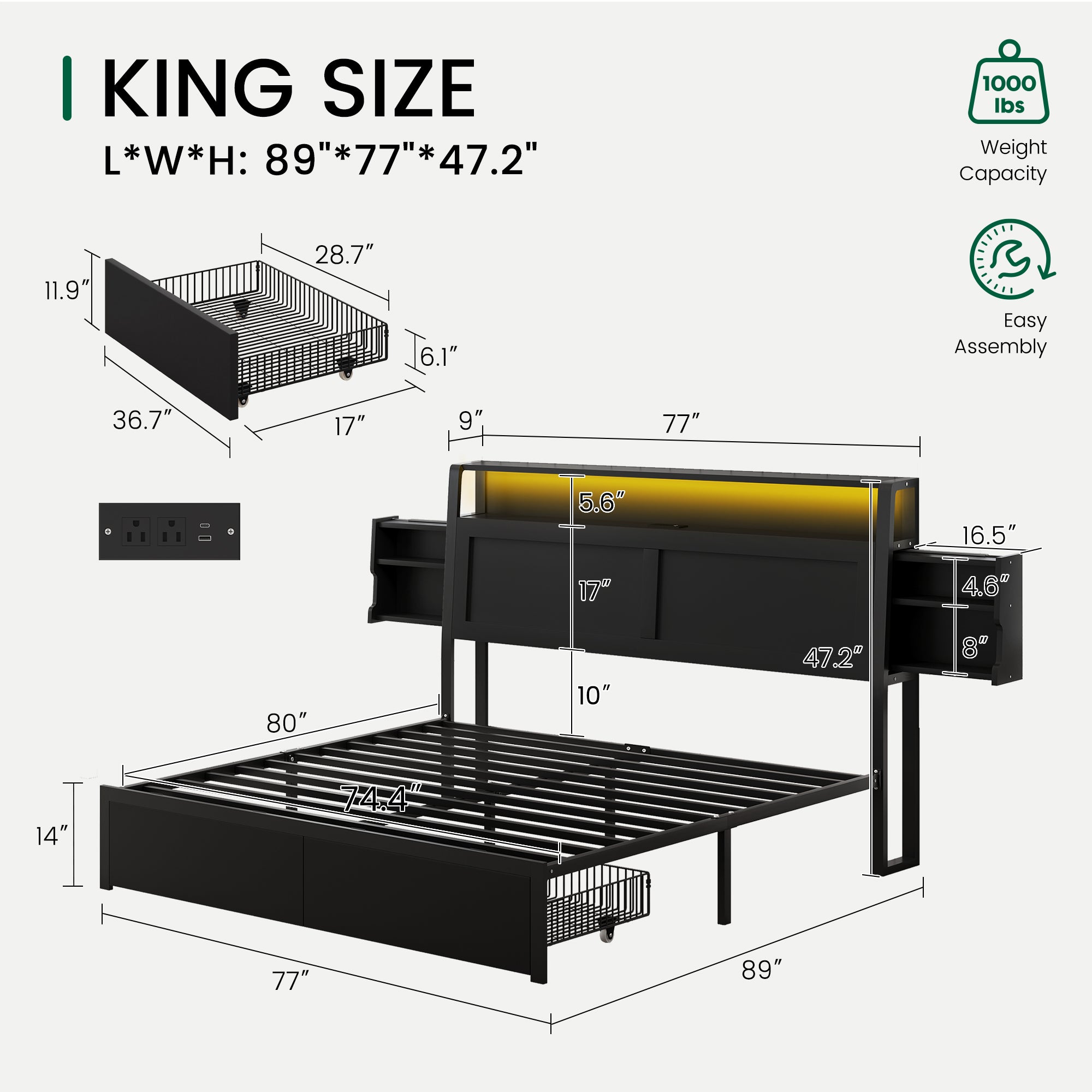 ShelfLit Bookcase Bed Frame with Drawers