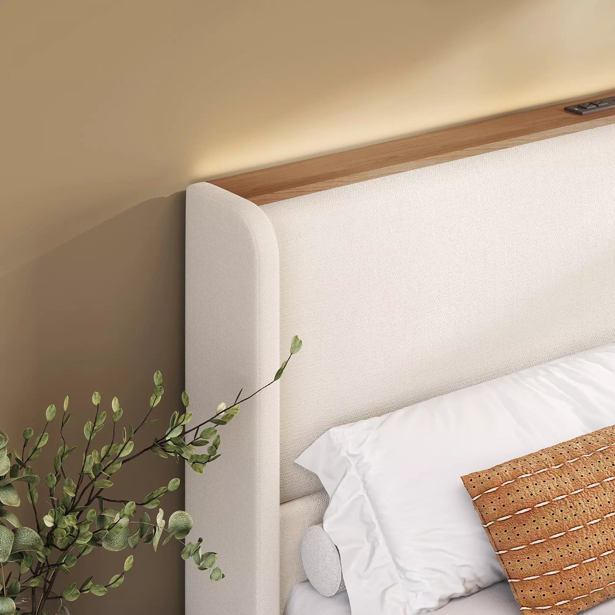 Arc Linen Tall Headbaord Storage Bed Frame with Led & Charging