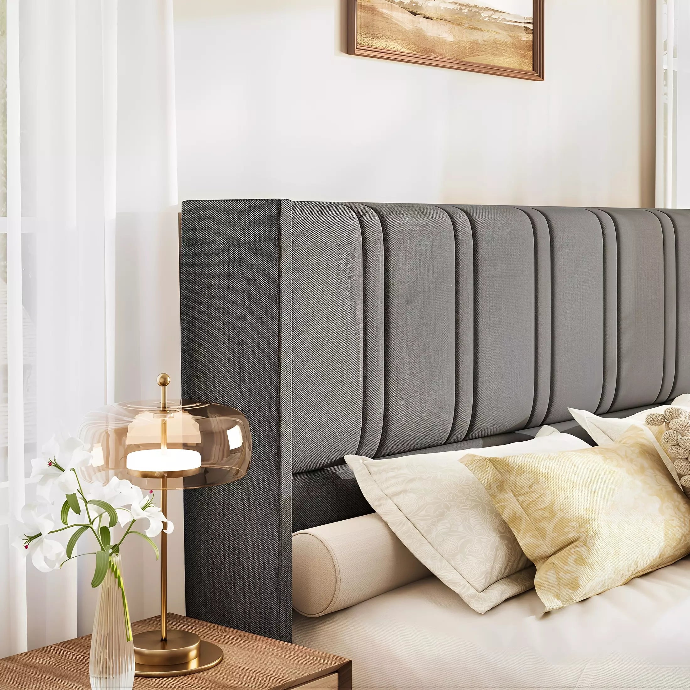 Modro Linen Bed Frame With Storage