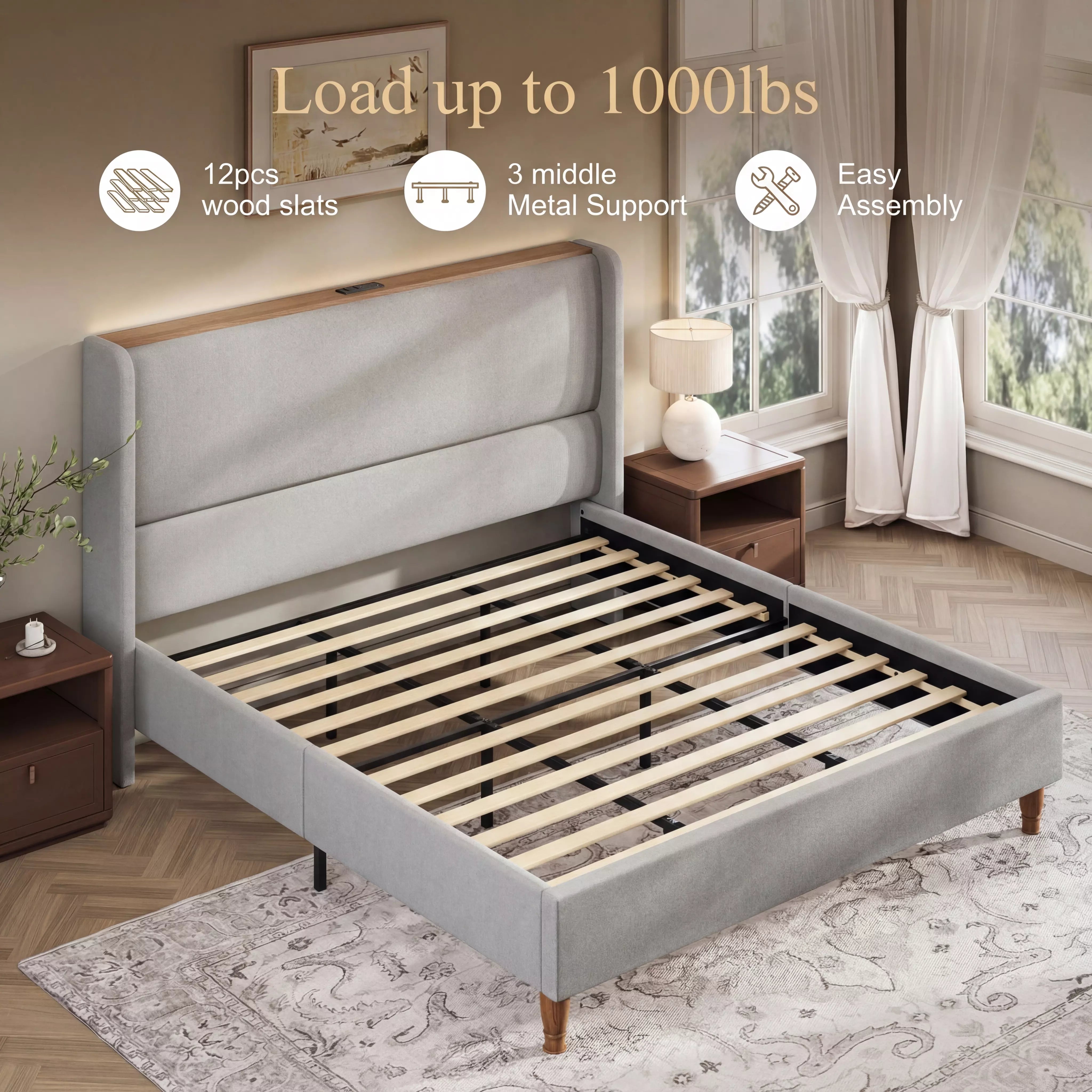 Arc Linen Tall Headbaord Wingback Bed Frame