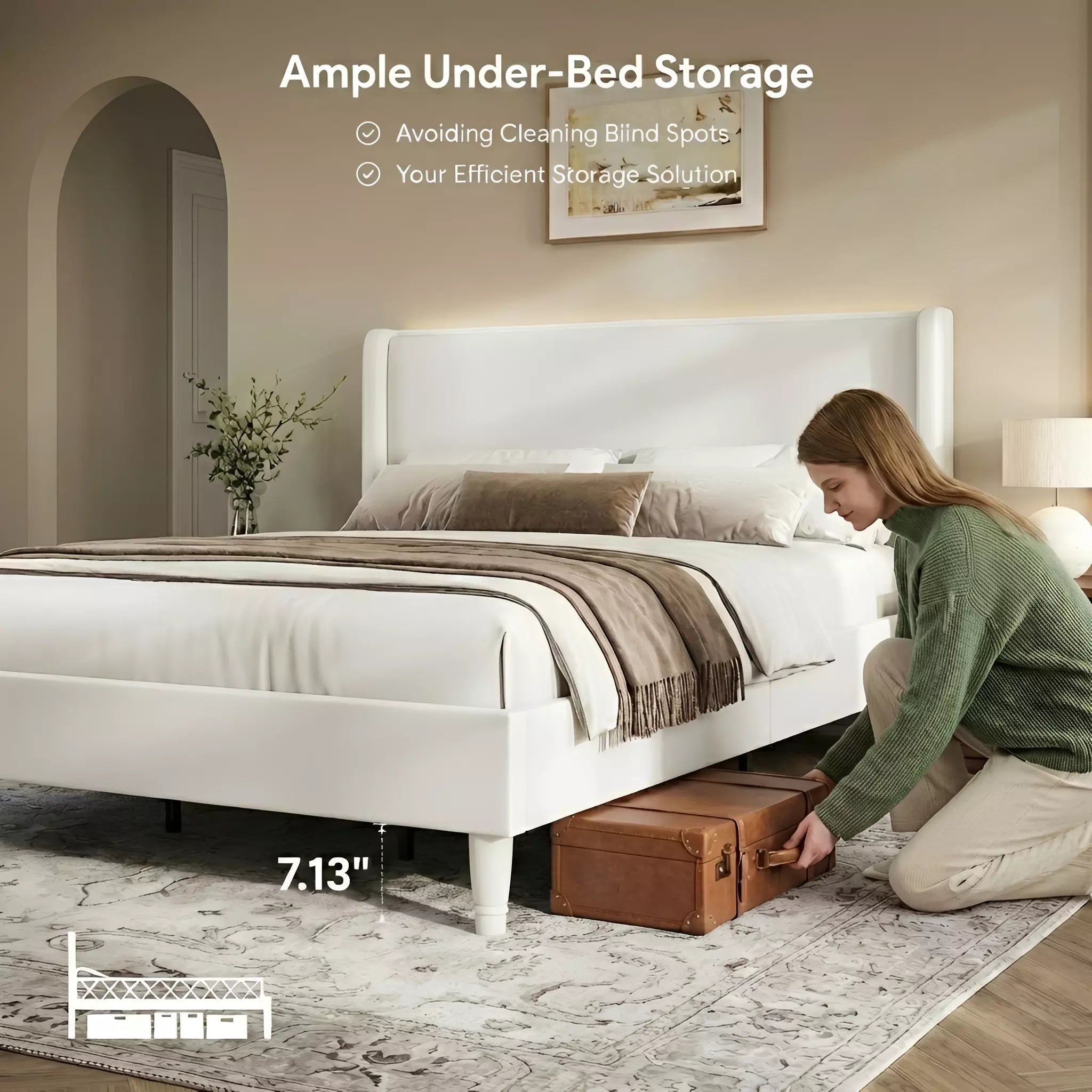 Arc Linen Tall Headbaord Wingback Bed Frame