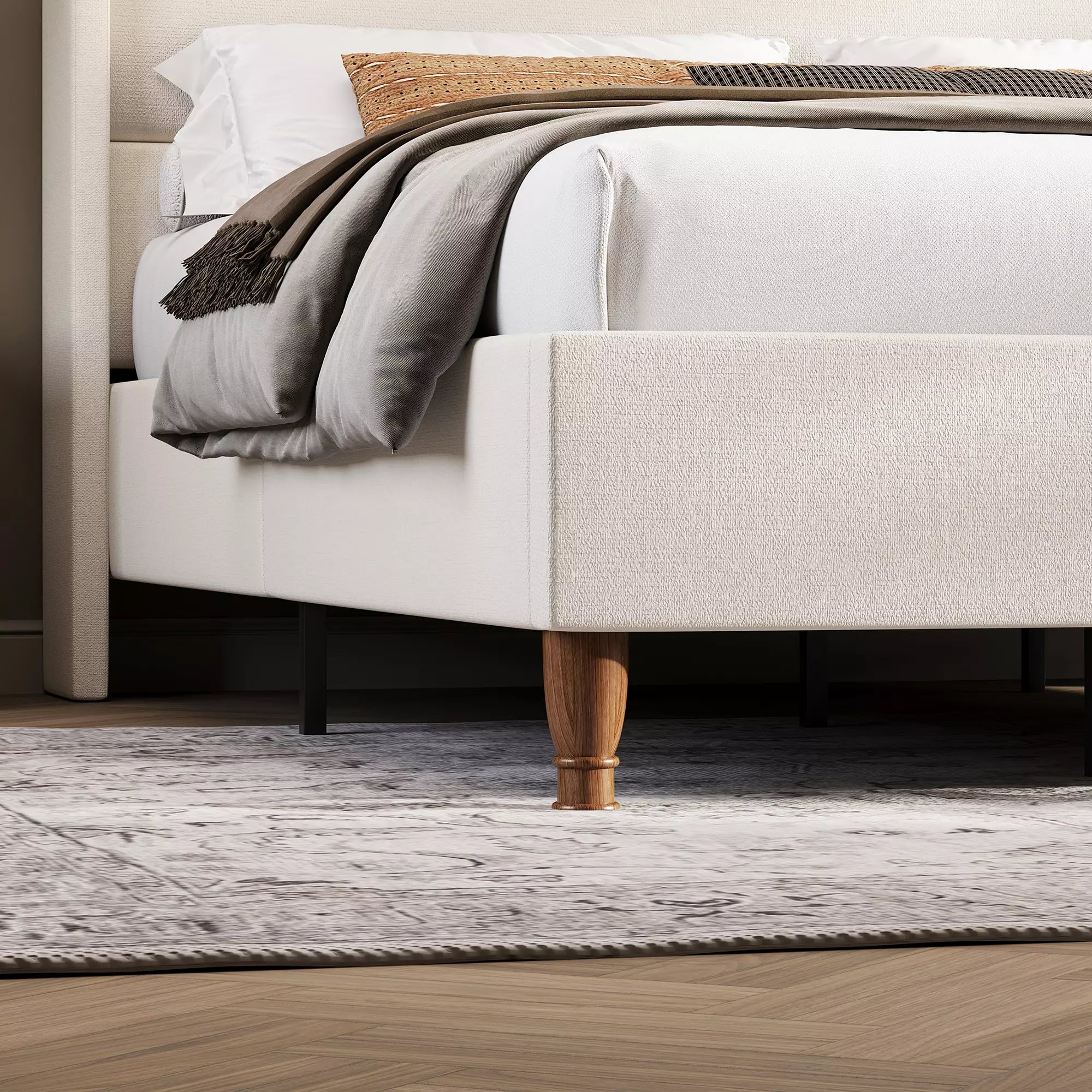 Arc Linen Tall Headbaord Storage Bed Frame with Led & Charging