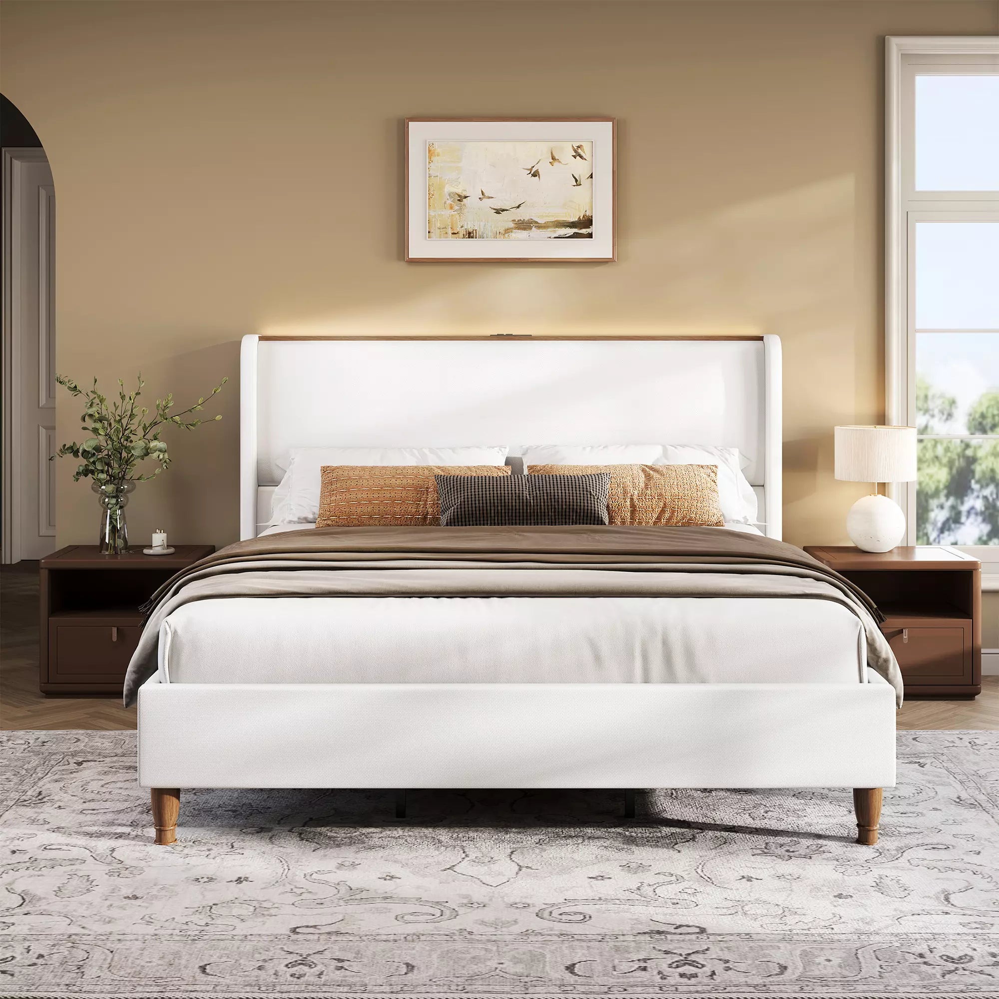 Arc Linen Tall Headbaord Storage Bed Frame with Led & Charging