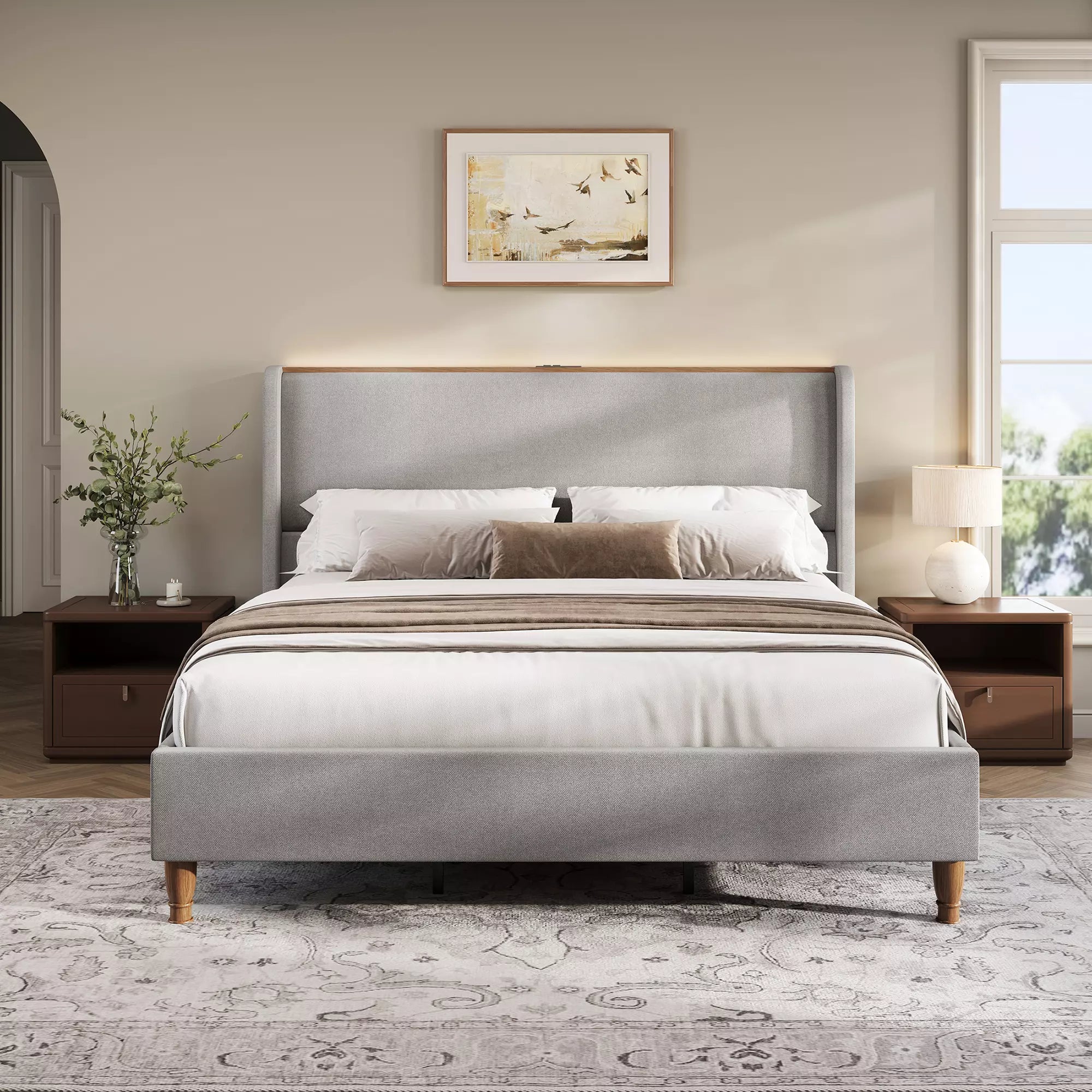 Arc Linen Tall Headbaord Wingback Bed Frame