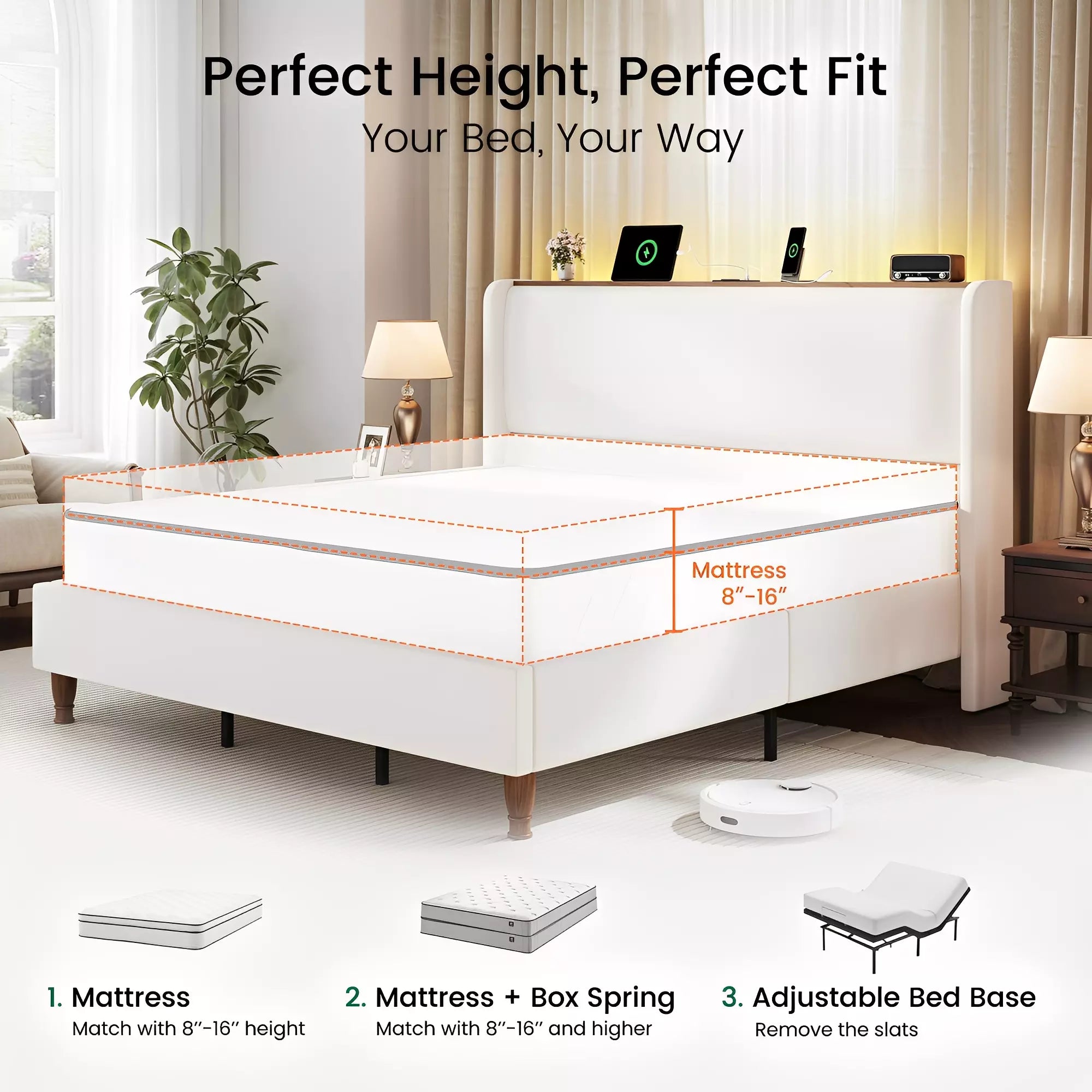 Arc Linen Tall Headbaord Wingback Bed Frame