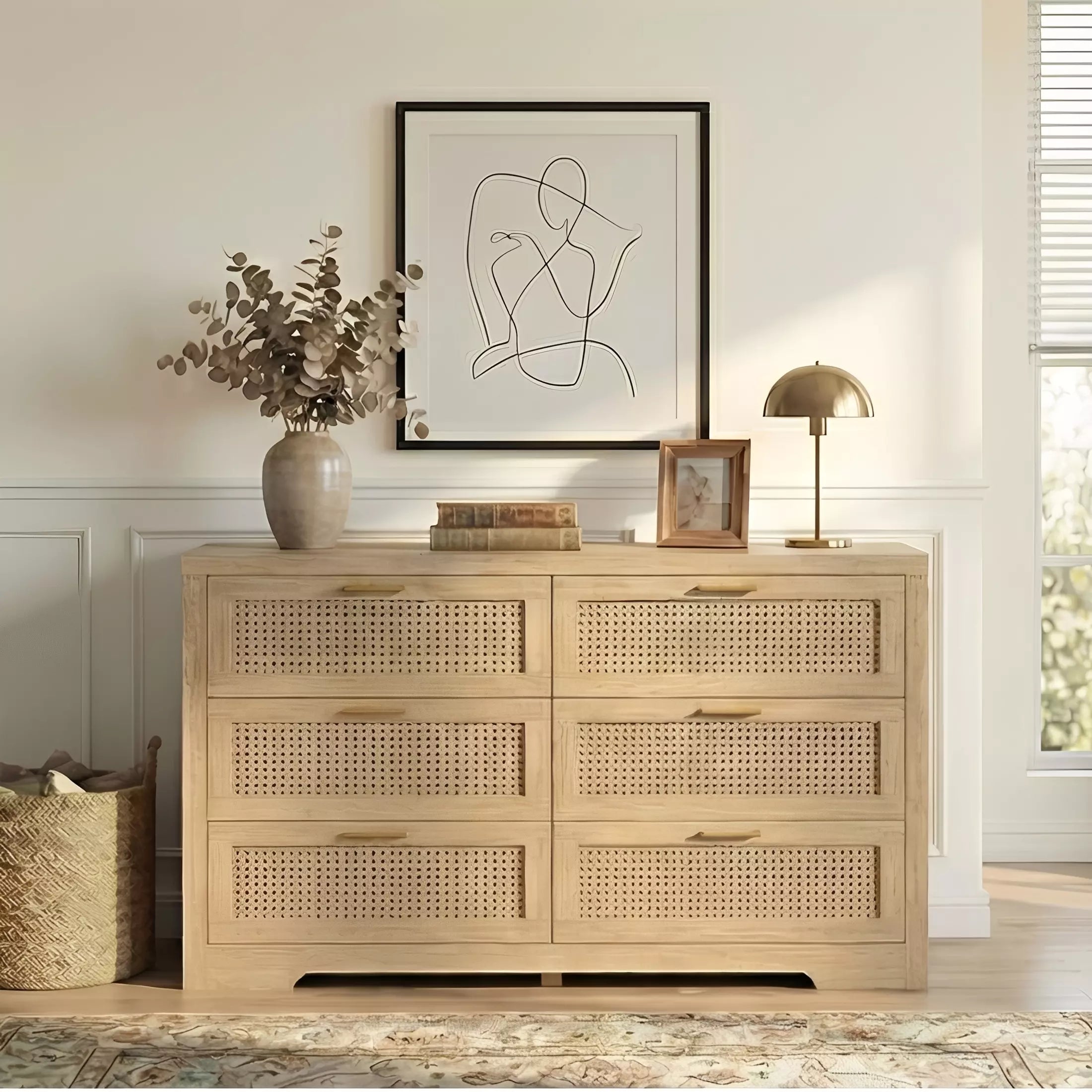 Boho Chic Rattan 6 Drawer Dressers-Walnet / Oak