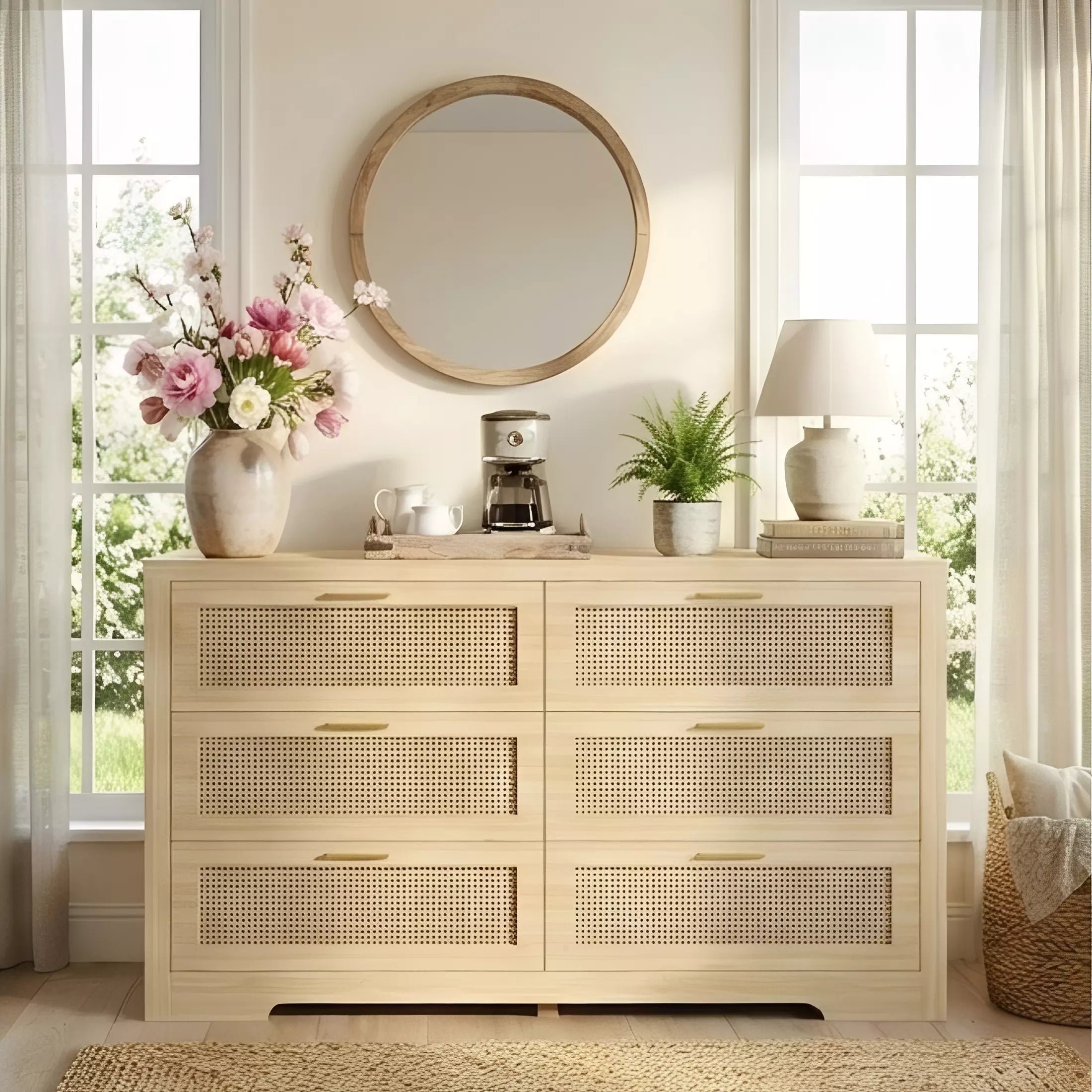 Boho Chic Rattan 6 Drawer Dressers