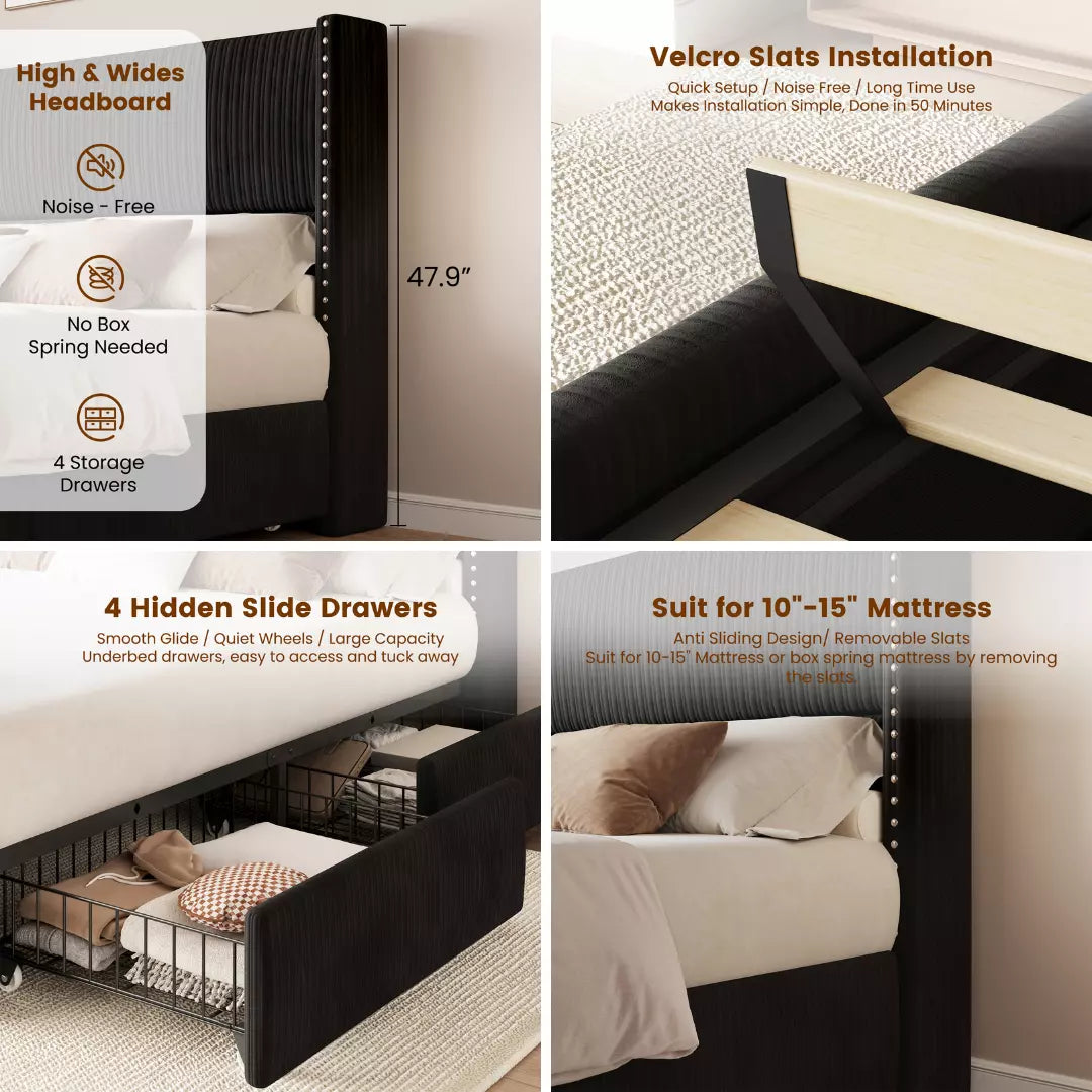 Elysia Corduroy Storage Bed Frame