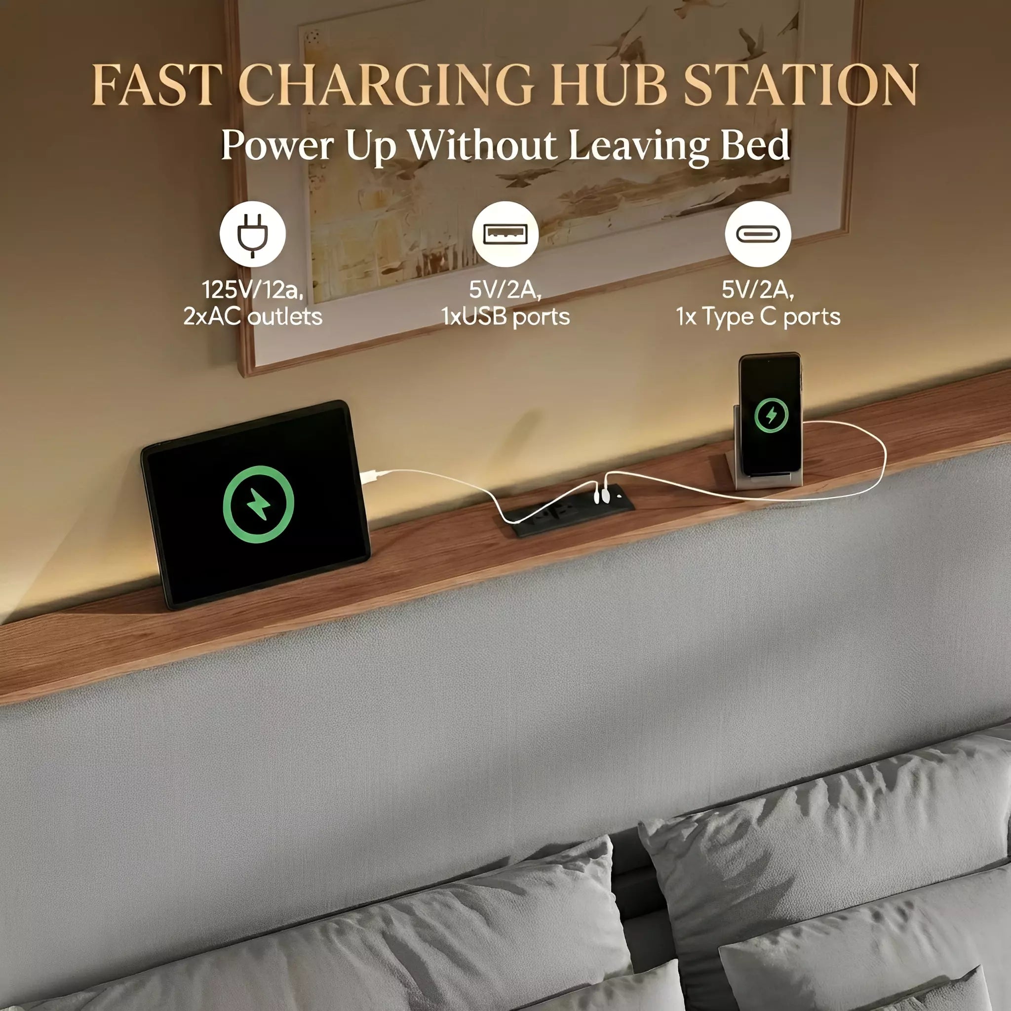 Arc Linen Tall Headbaord Storage Bed Frame with Led & Charging