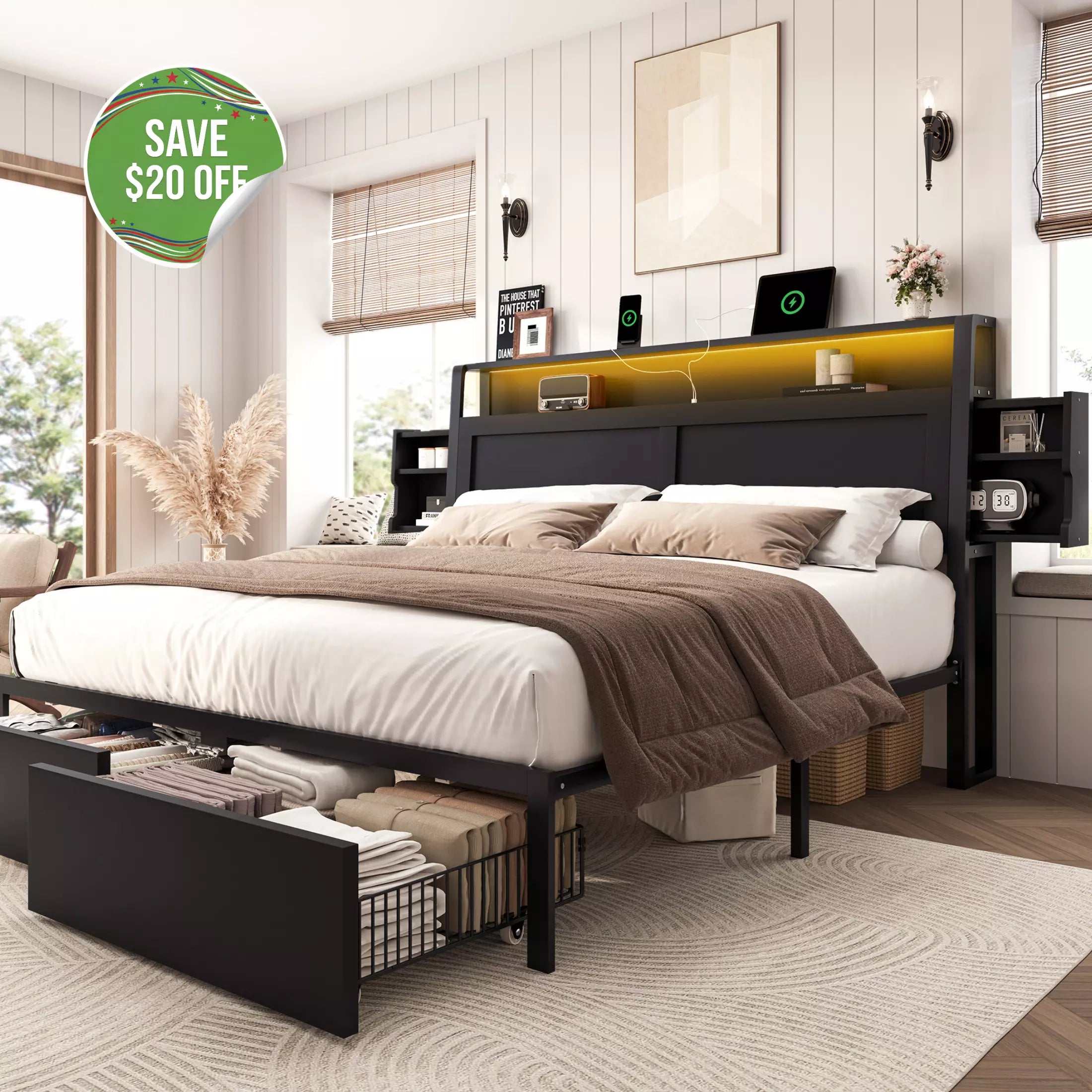 ShelfLit Bookcase Bed Frame with Drawers