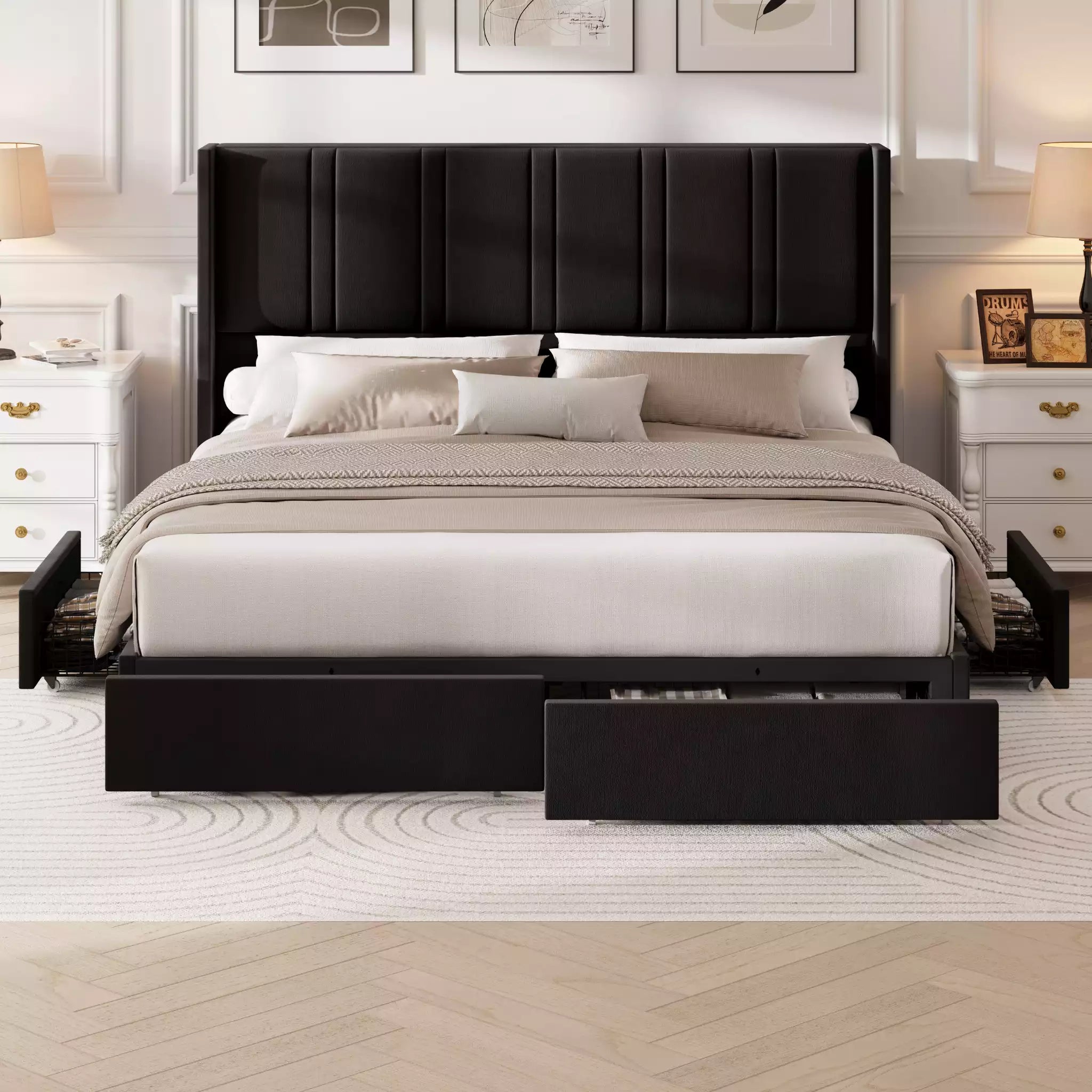 Modro Linen Bed Frame With Storage