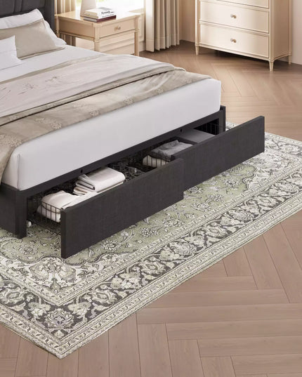Modro Linen Upholstered Platform Bed Frame with 4 Storage Drawer