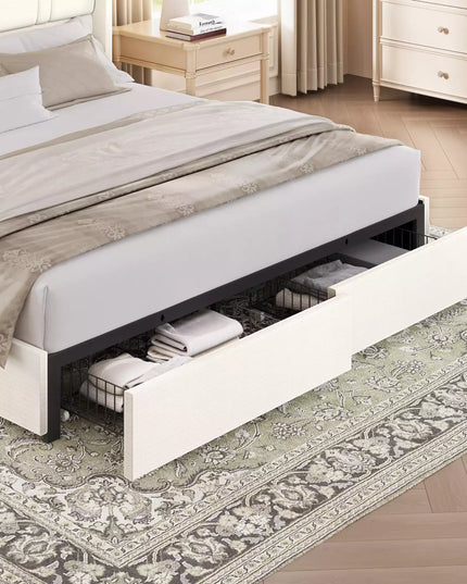 Modro Linen Upholstered Platform Bed Frame with 4 Storage Drawer