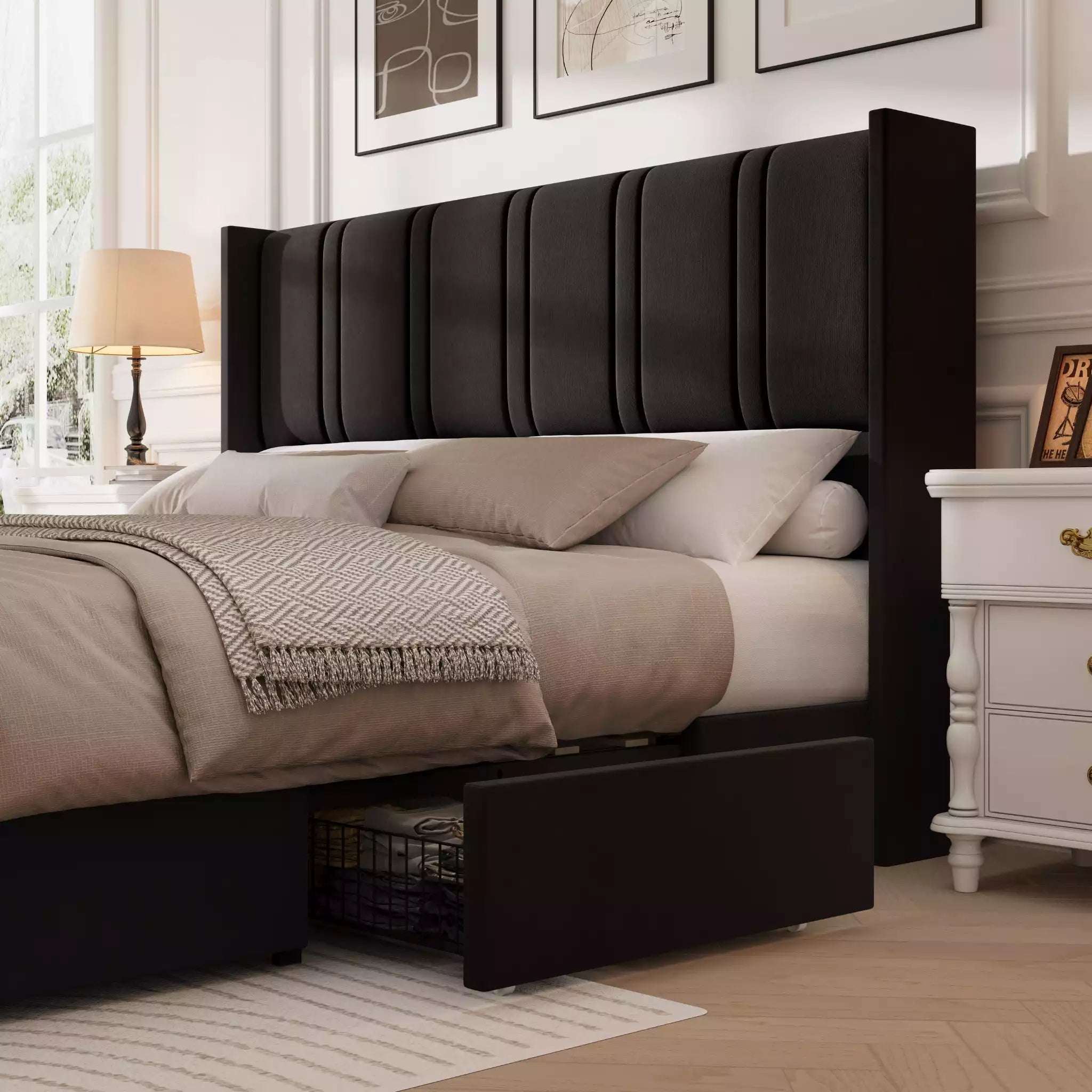 Modro Linen Bed Frame With Storage