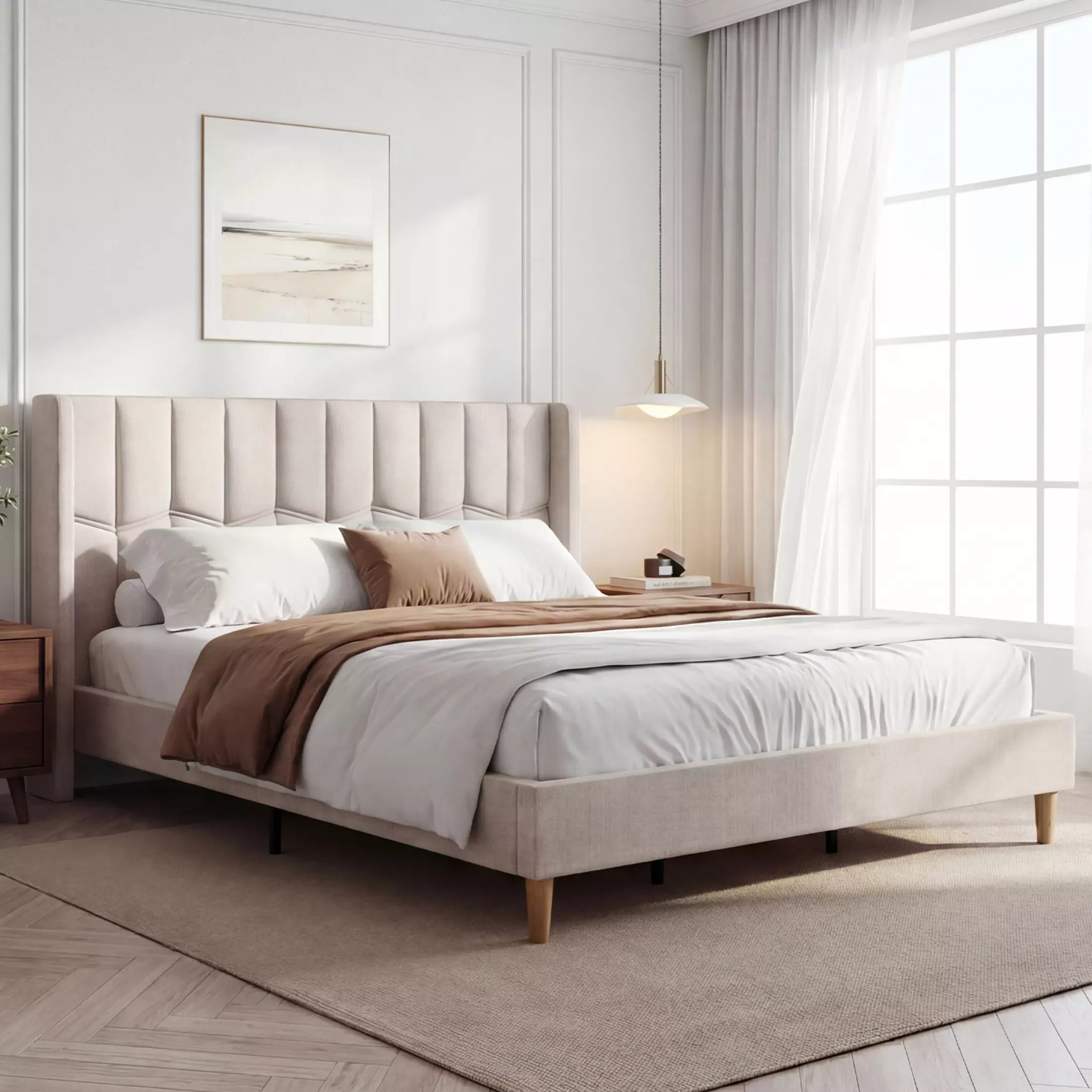 Mara Upholstered Platform Wingback Bed Frame