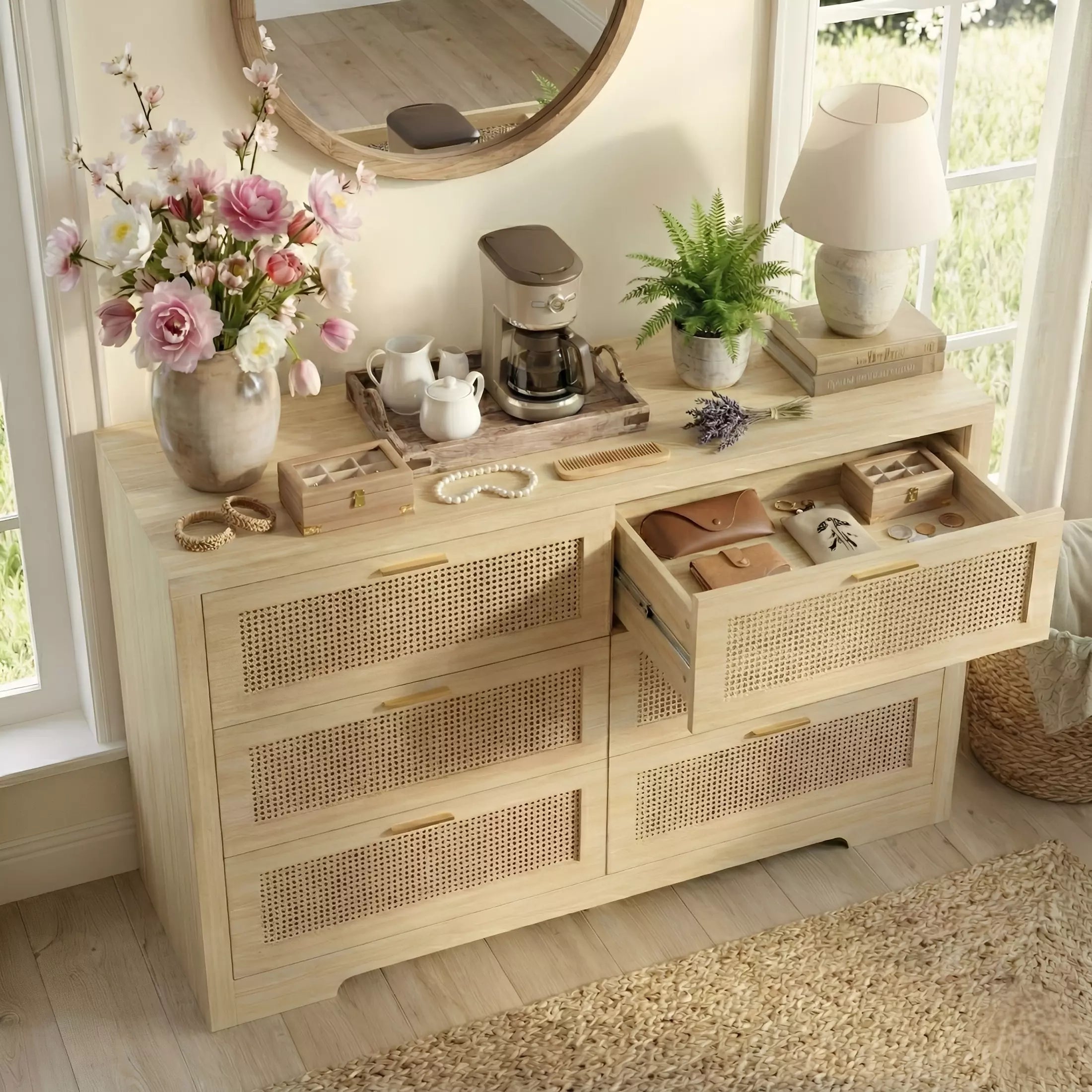 Boho Chic Rattan 6 Drawer Dressers