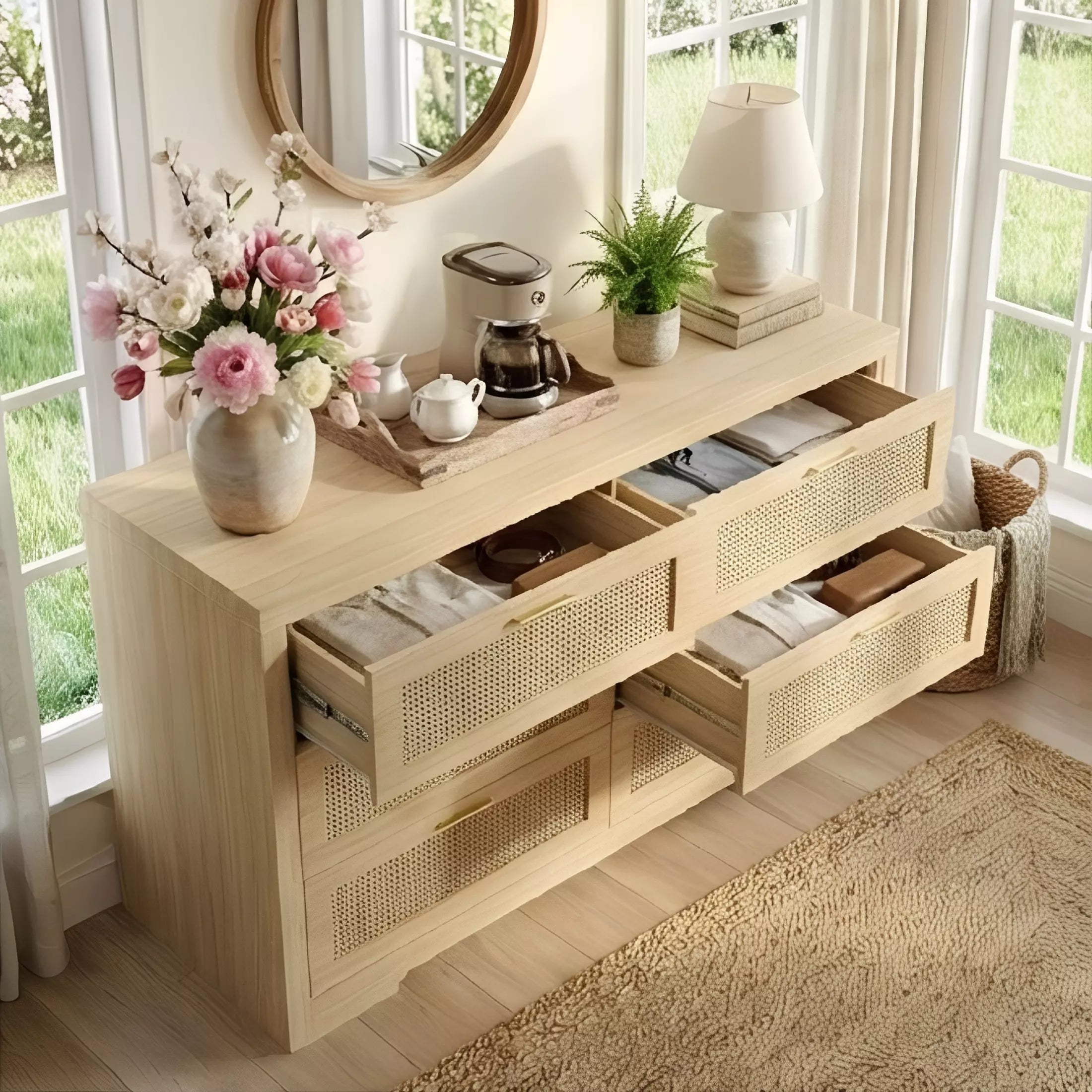 Boho Chic Rattan 6 Drawer Dressers