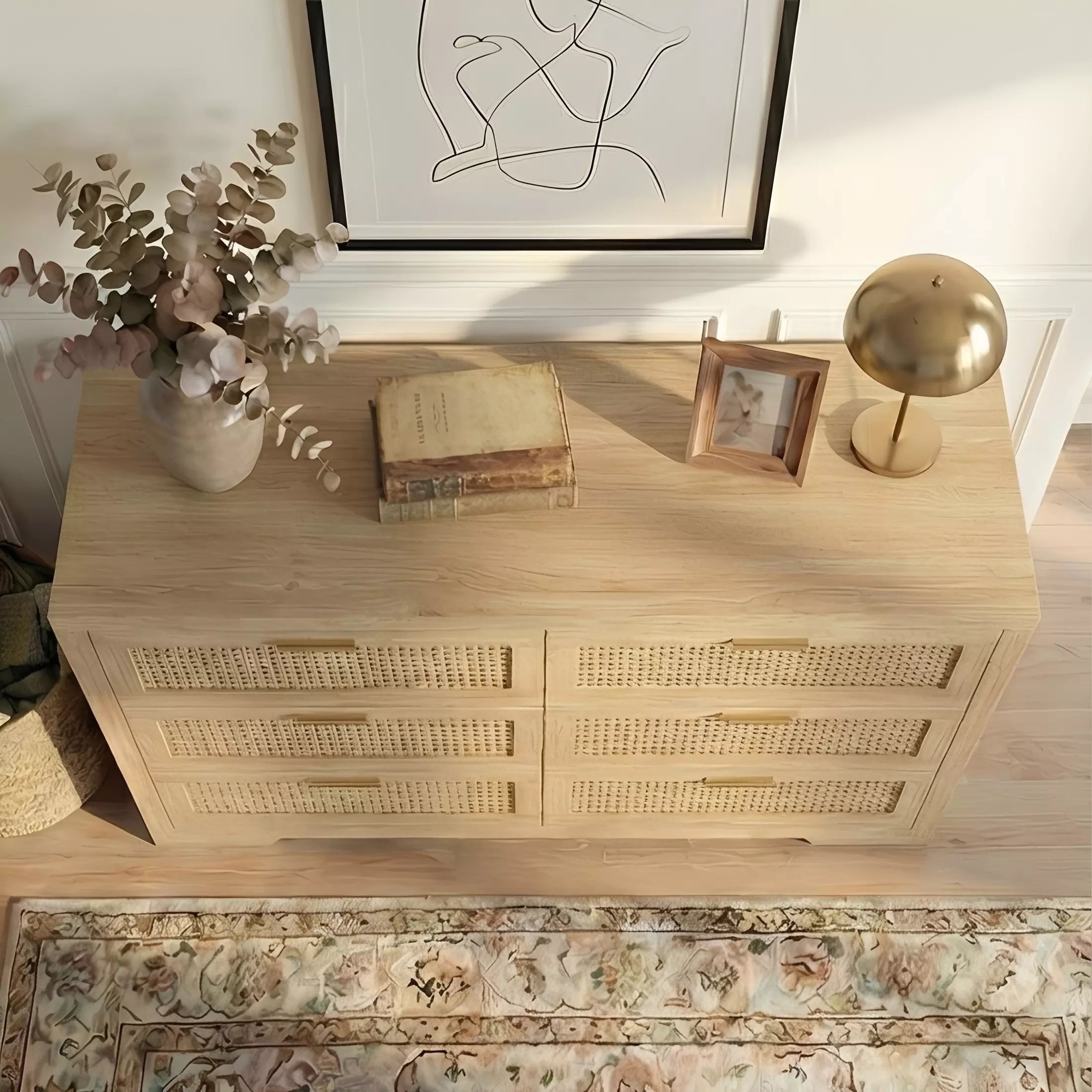 Boho Chic Rattan 6 Drawer Dressers-Walnet / Oak