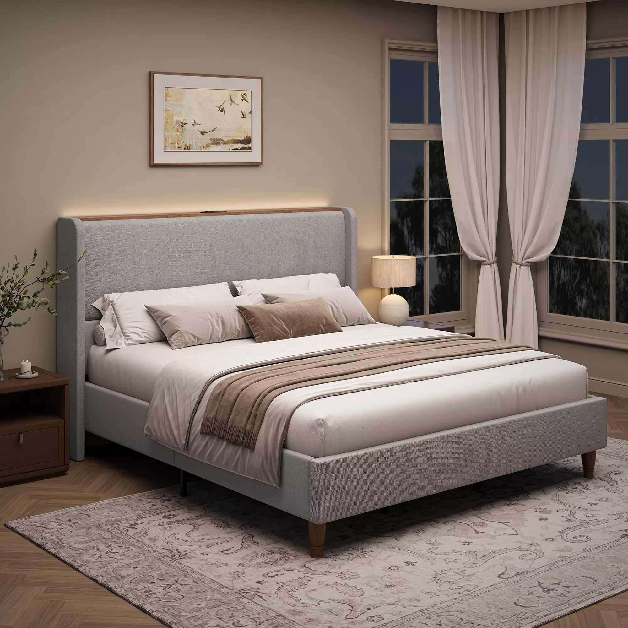 Arc Linen Tall Headbaord Wingback Bed Frame