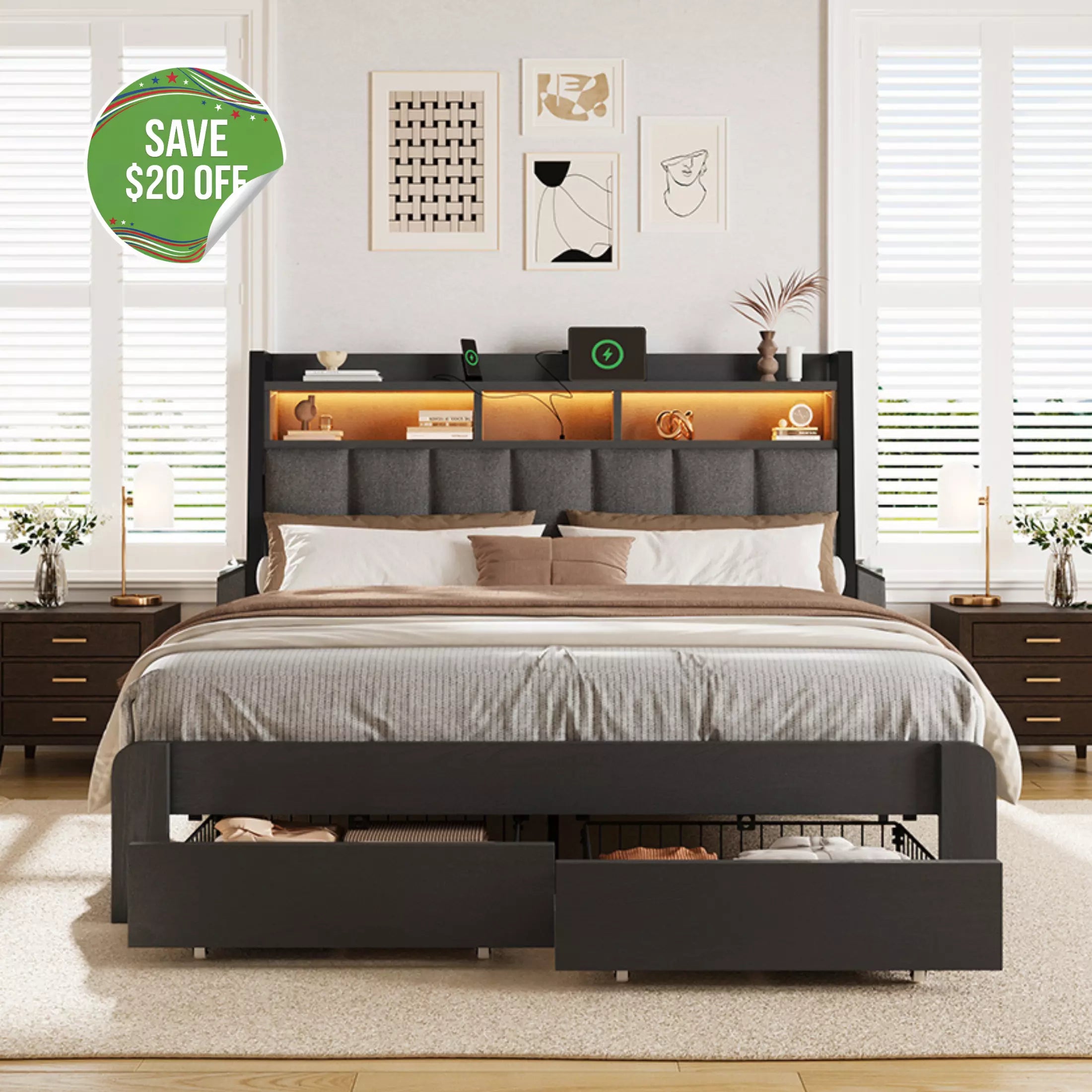 Aspen Bookcase Headboard Storage Bed Frame