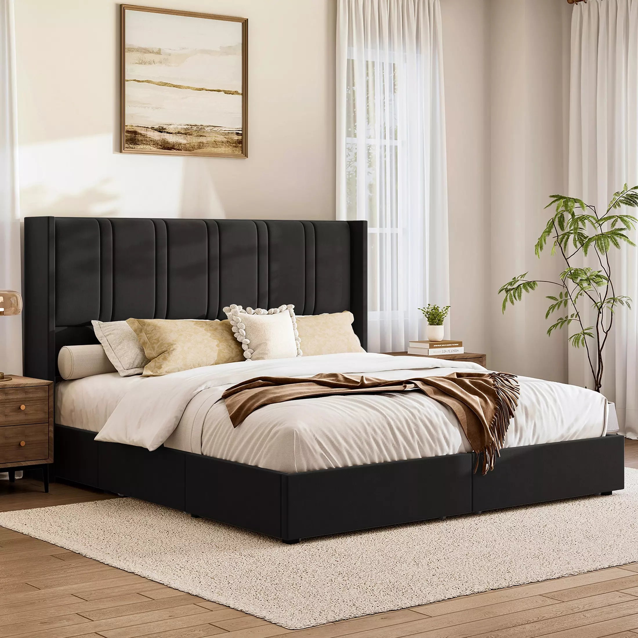 Modro Linen Bed Frame With Storage