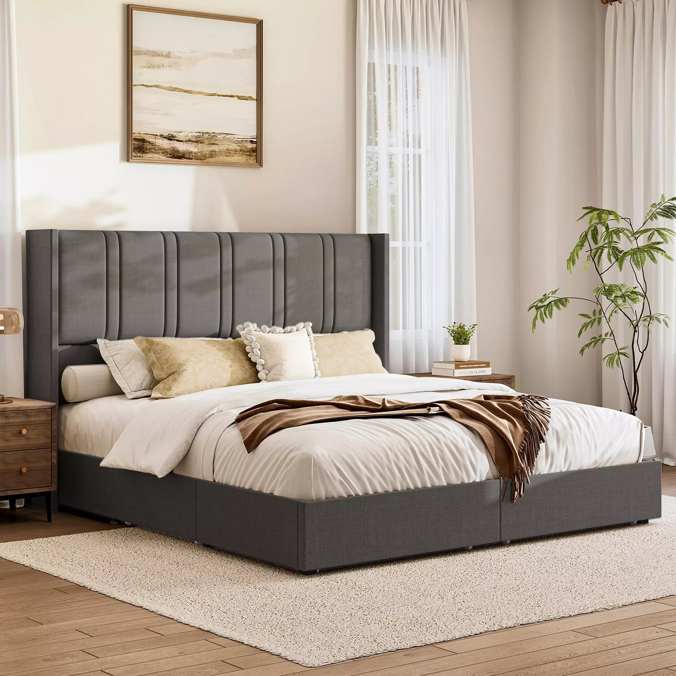 Modro Linen Bed Frame With Storage