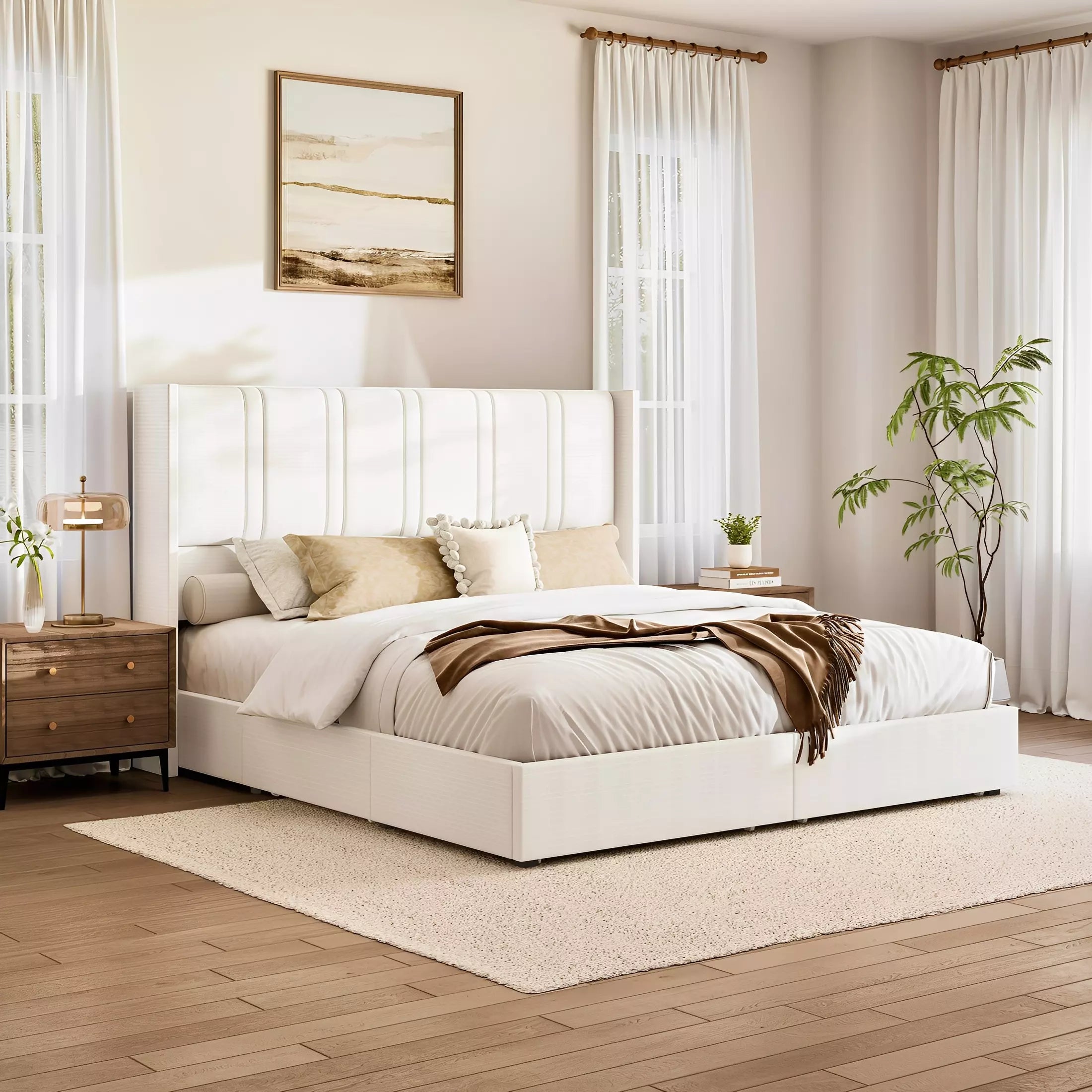 Modro Linen Bed Frame With Storage