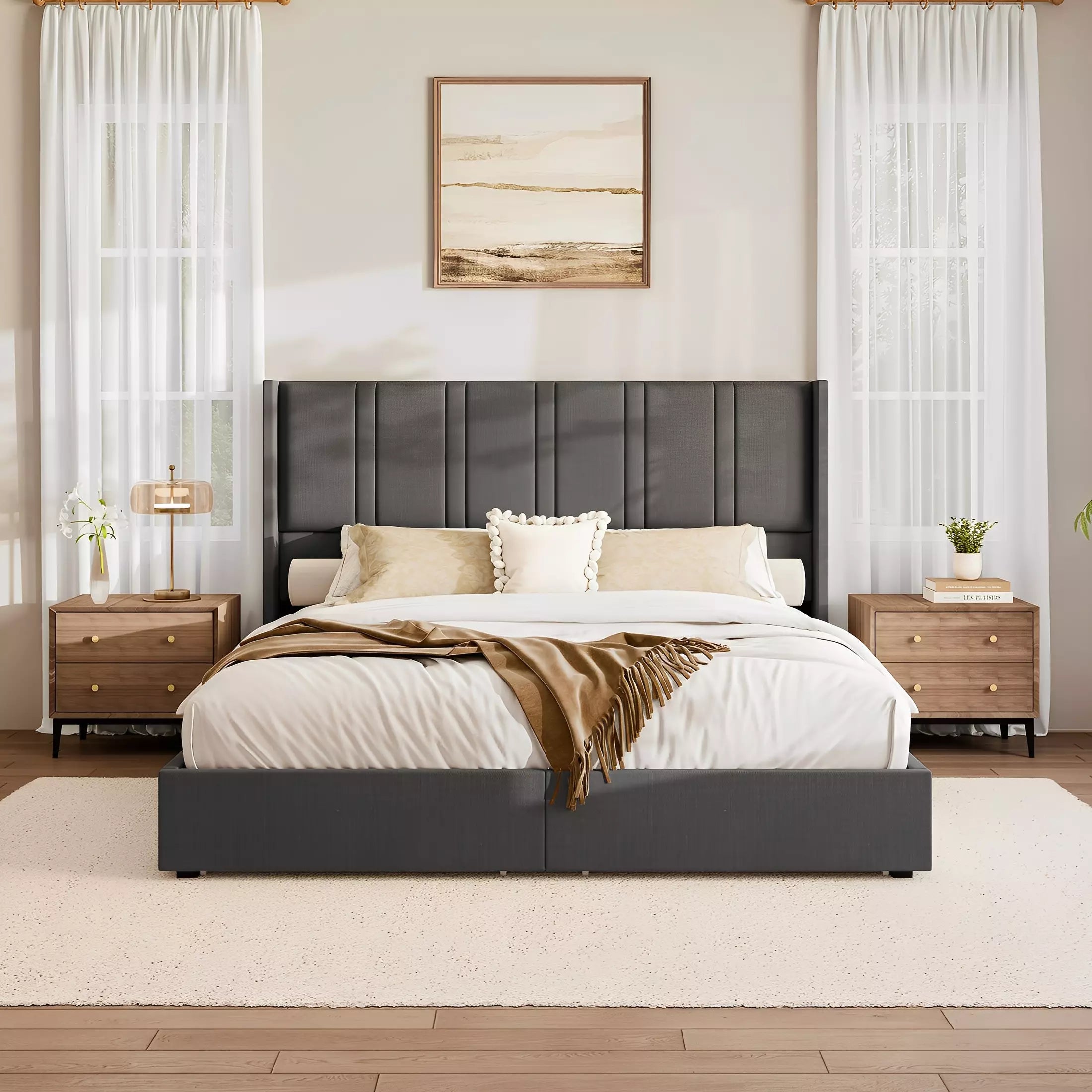 Modro Linen Bed Frame With Storage