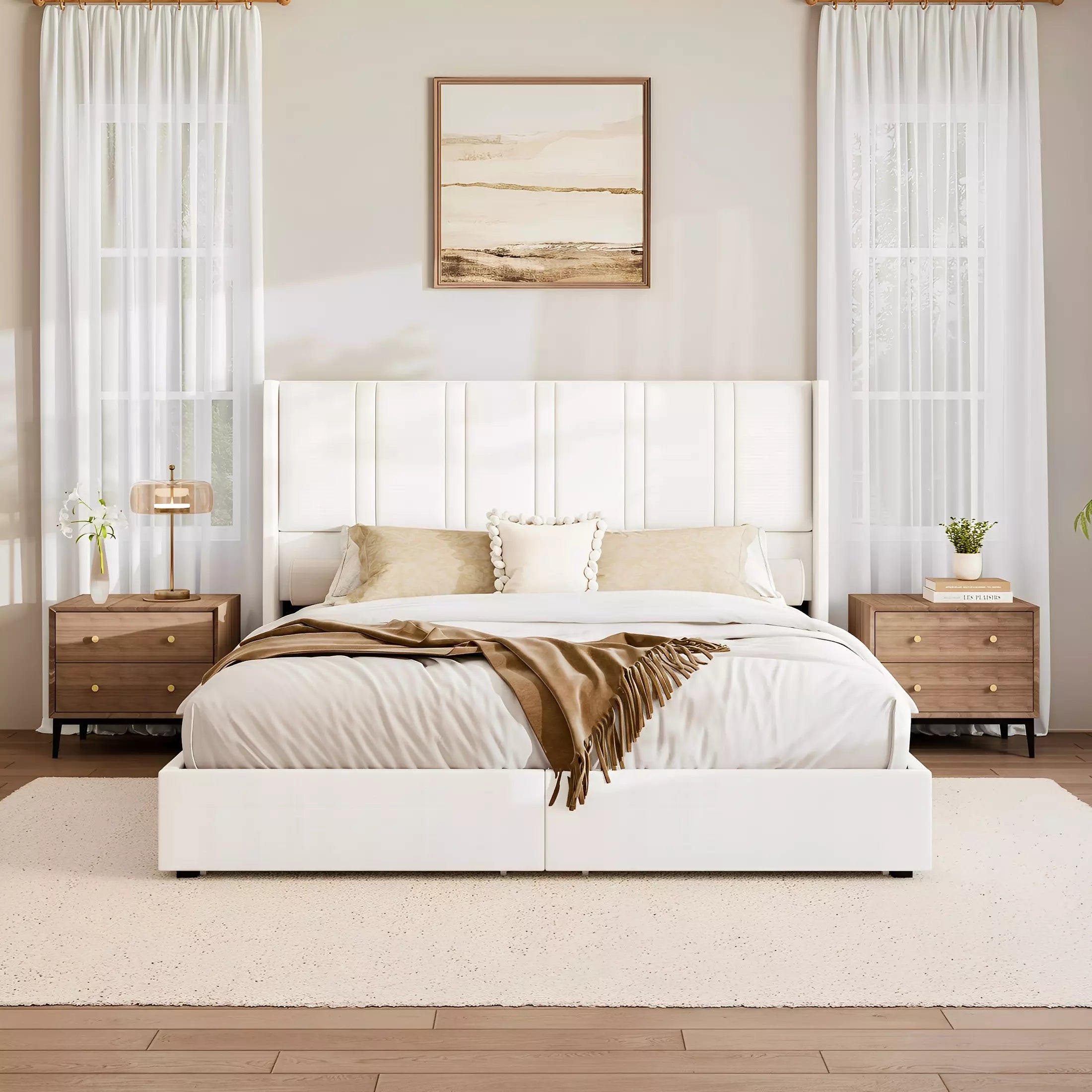 Modro Linen Bed Frame With Storage