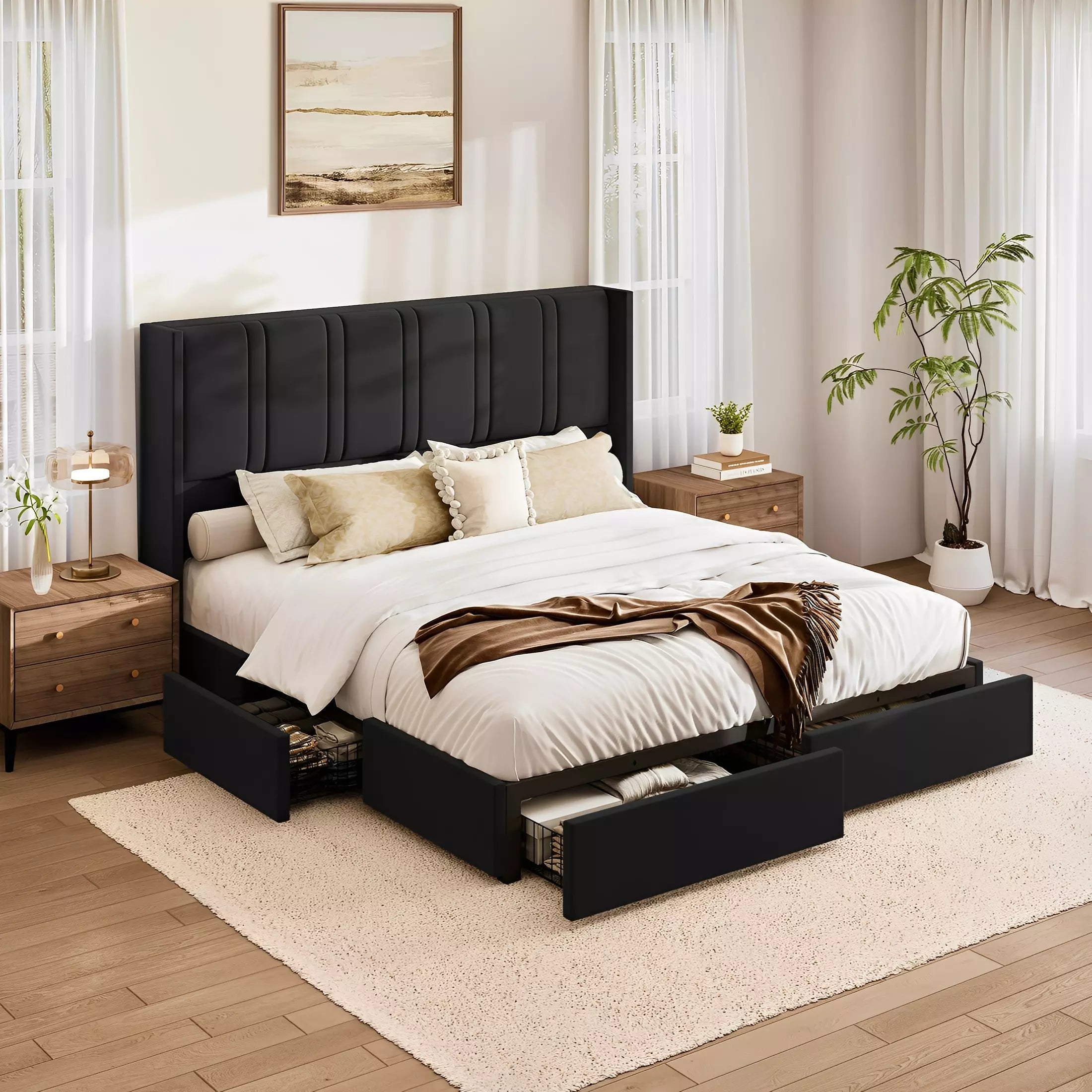 Modro Linen Bed Frame With Storage