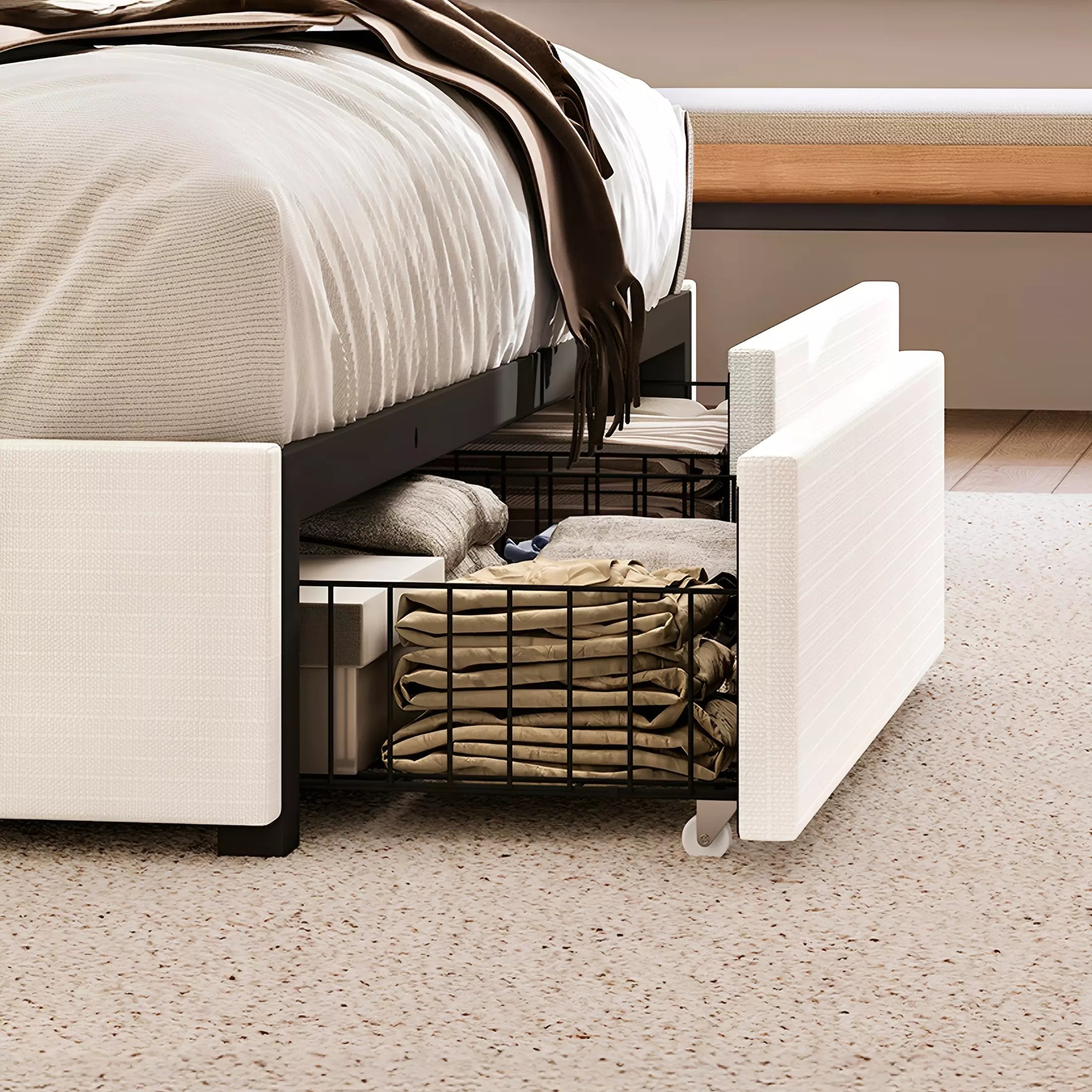 Modro Linen Bed Frame With Storage