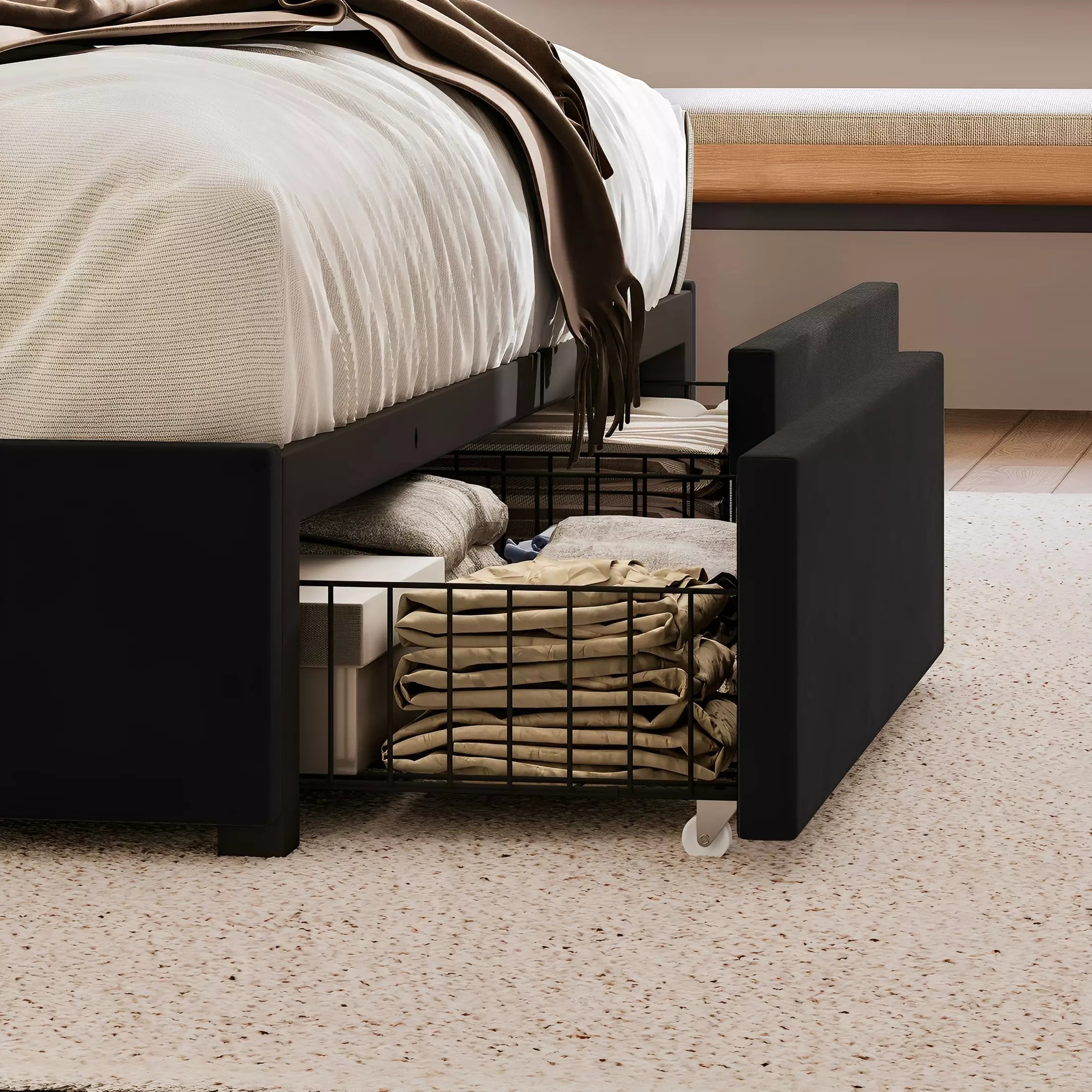 Modro Linen Bed Frame With Storage