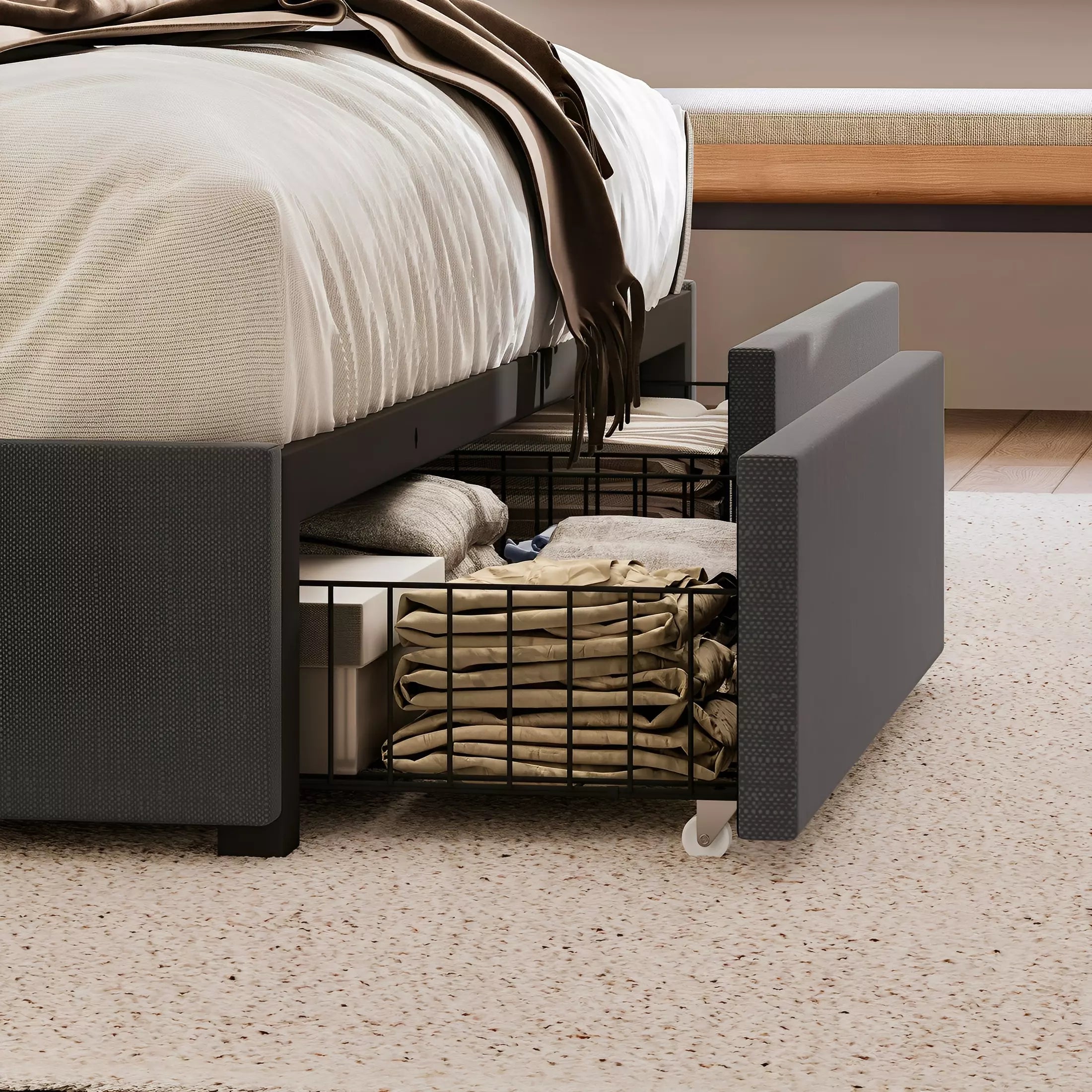 Modro Linen Bed Frame With Storage