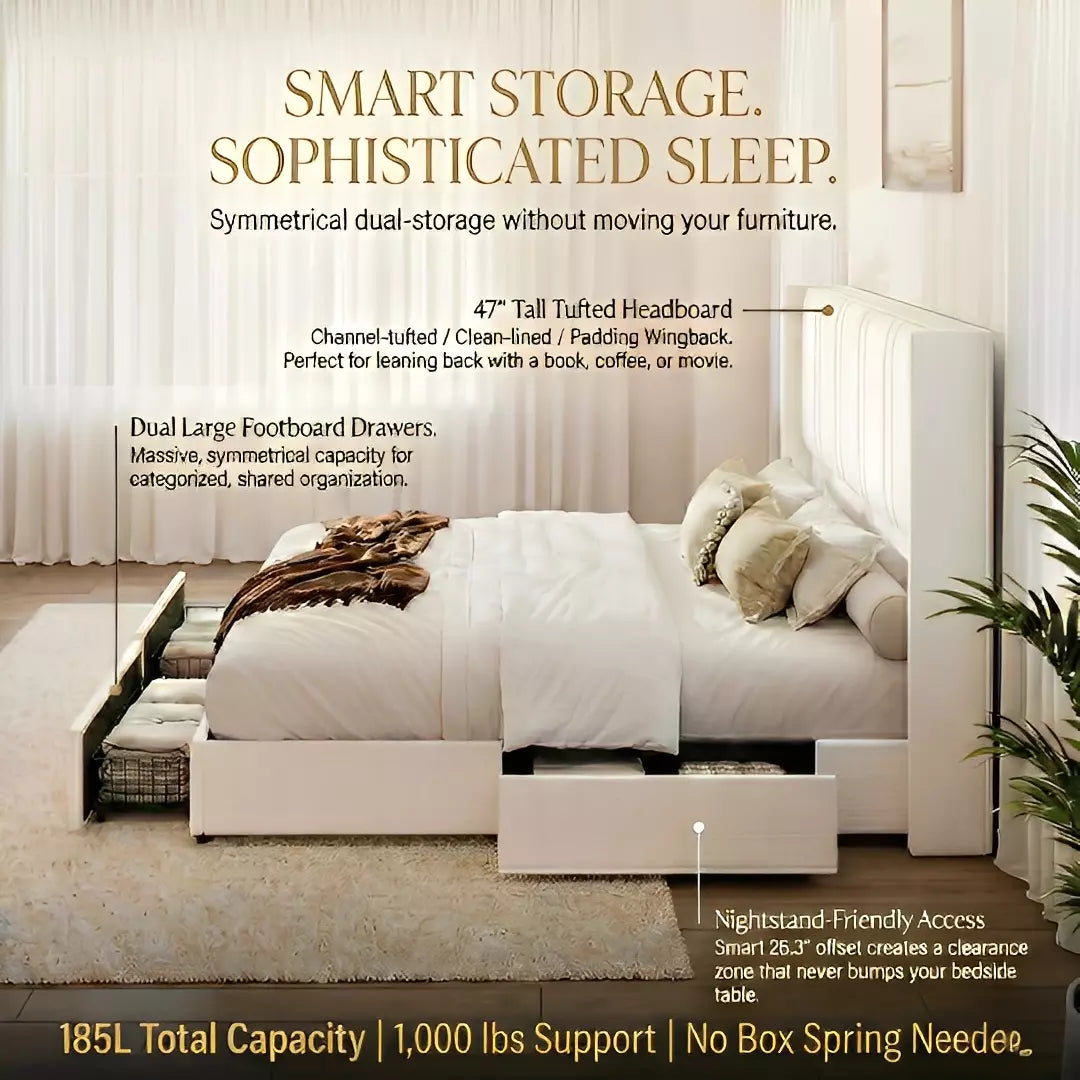 Modro Linen Bed Frame With Storage