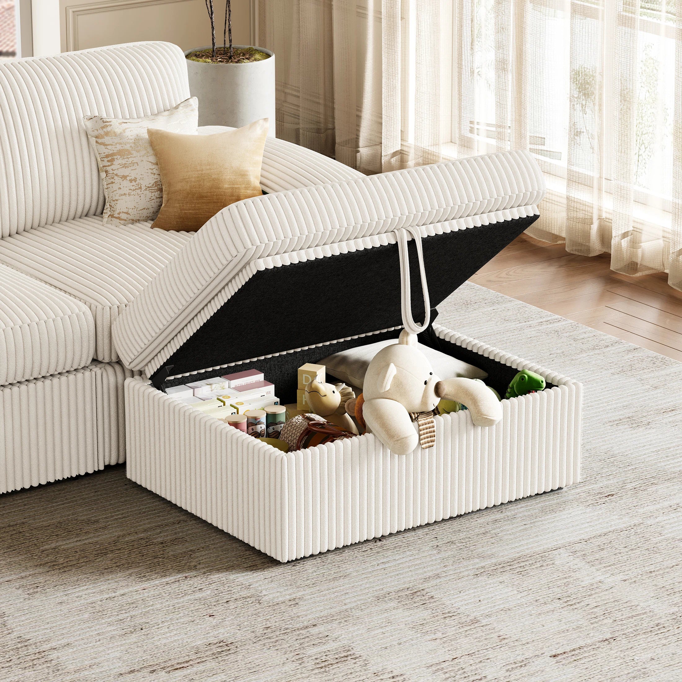 Nola Modular Corduroy Sleeper Sectional Sofa | 3 Seater | L Shape Corner
