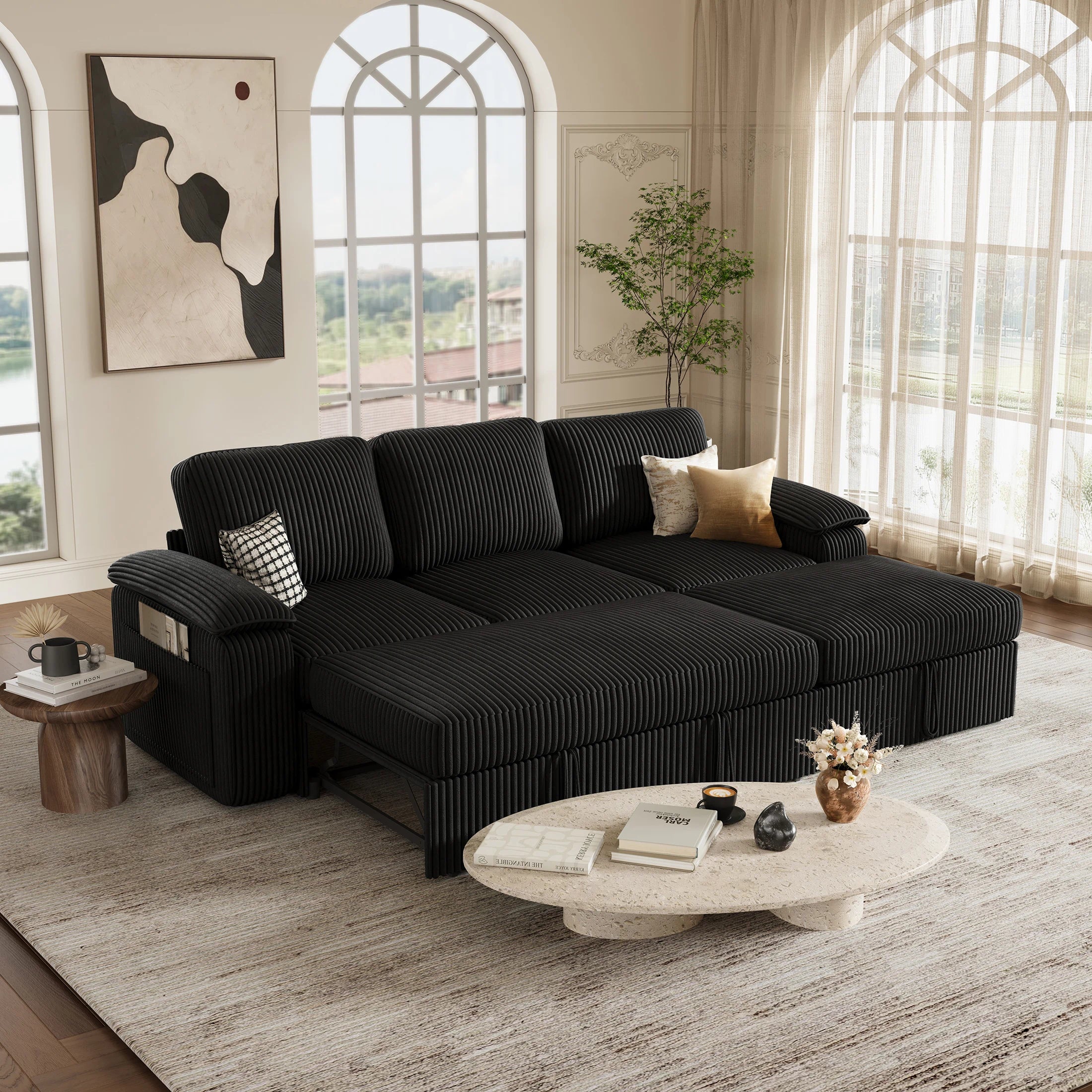Nola Modular Corduroy Sleeper Sectional Sofa | 3 Seater | L Shape Corner